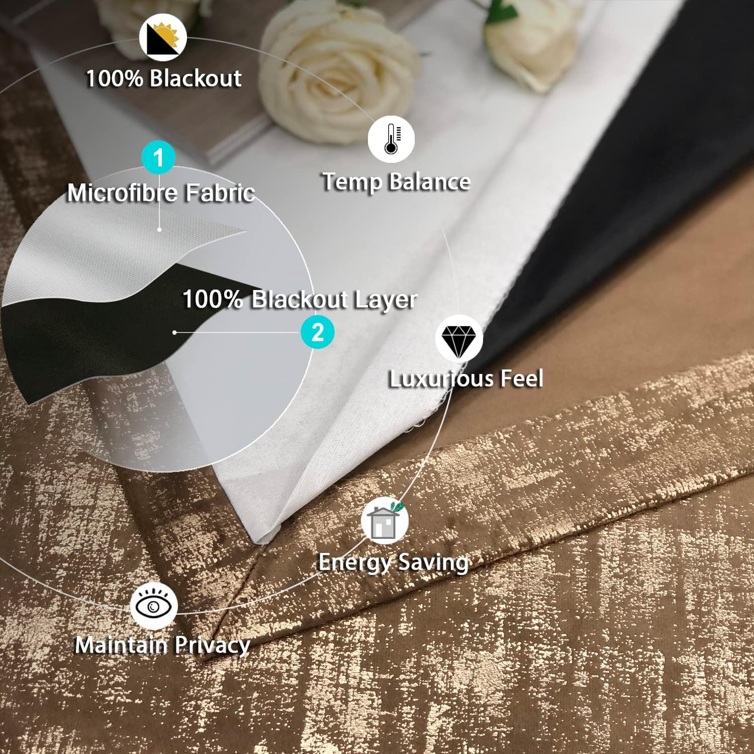 Always4u Tende Oscuranti Velluto Dorato 140x260 cm, Set 2 - immagine 4