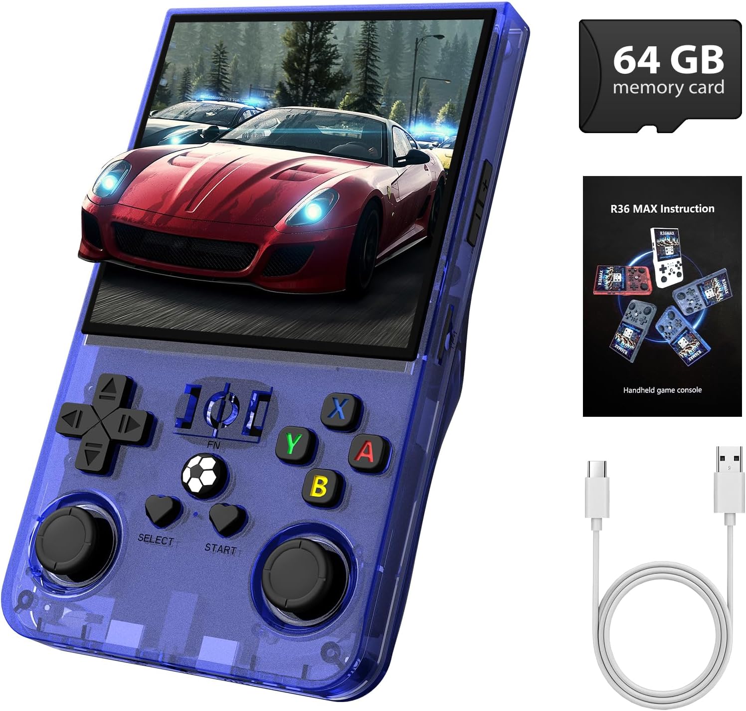 R36MAX Console Portatile Retrò 4000mAh, Blu - immagine 1