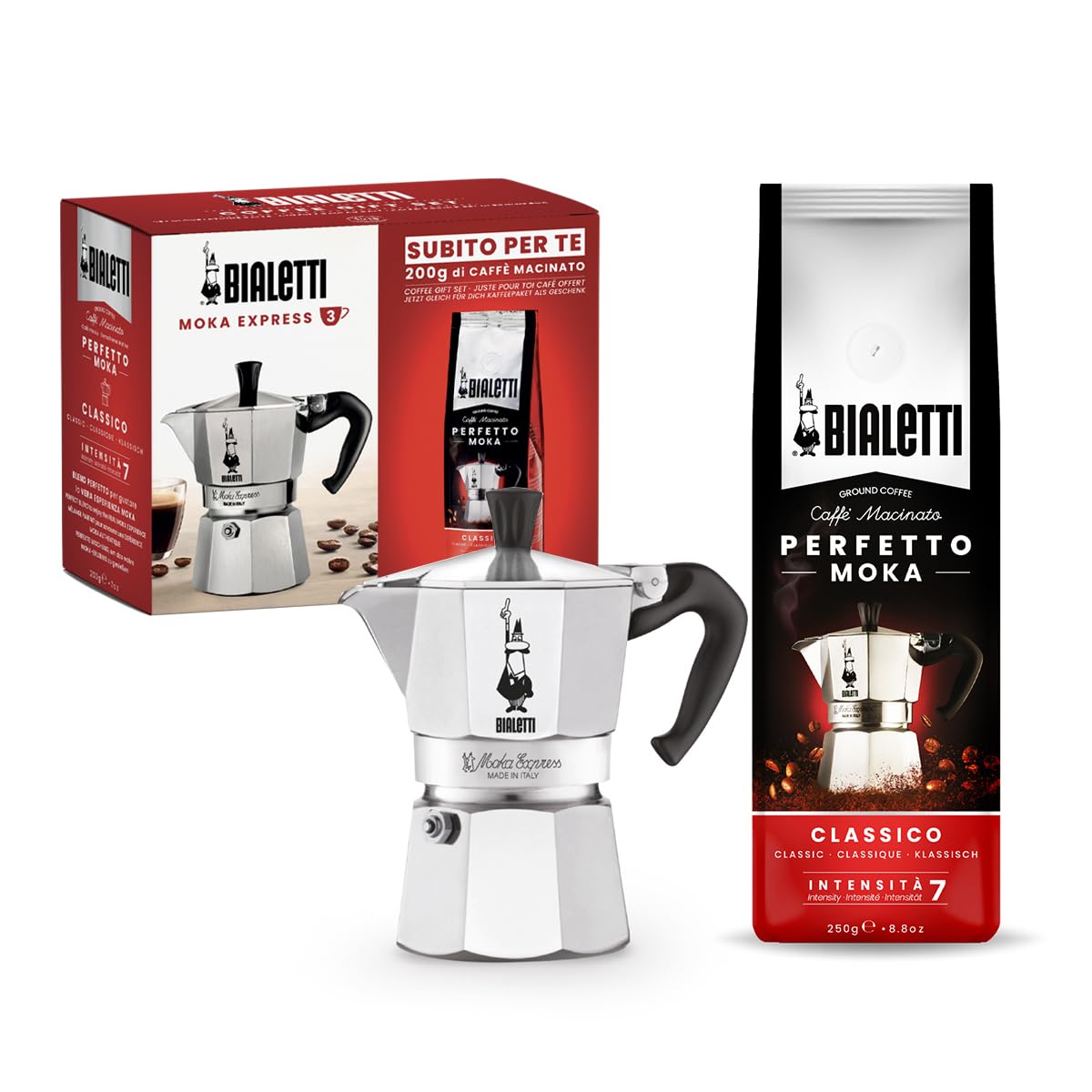 Bialetti Caffettiera Moka Express 3 Tazze, Alluminio