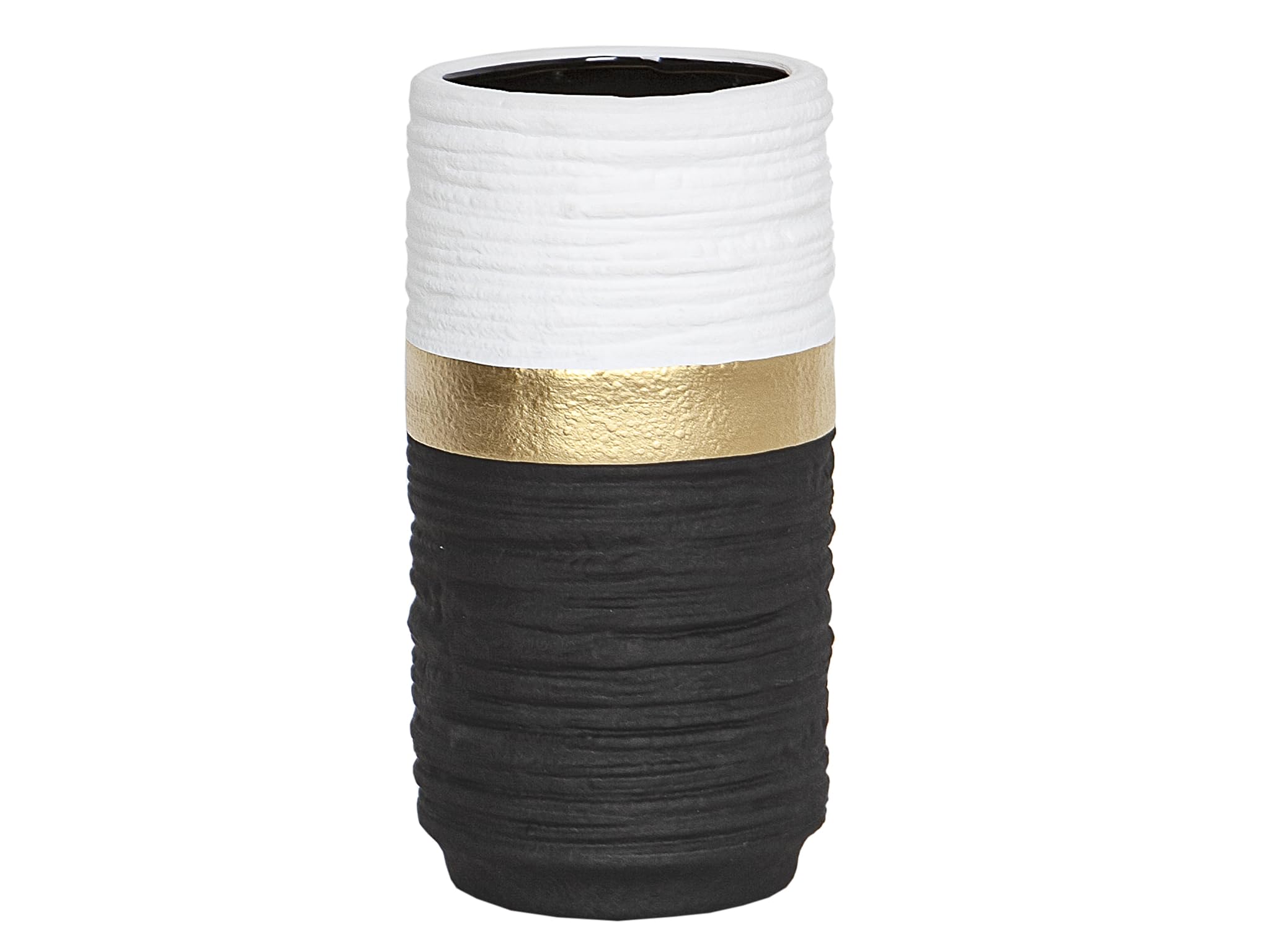 FLORERO CERAMICA NEGRO/DORADO/BLANCO