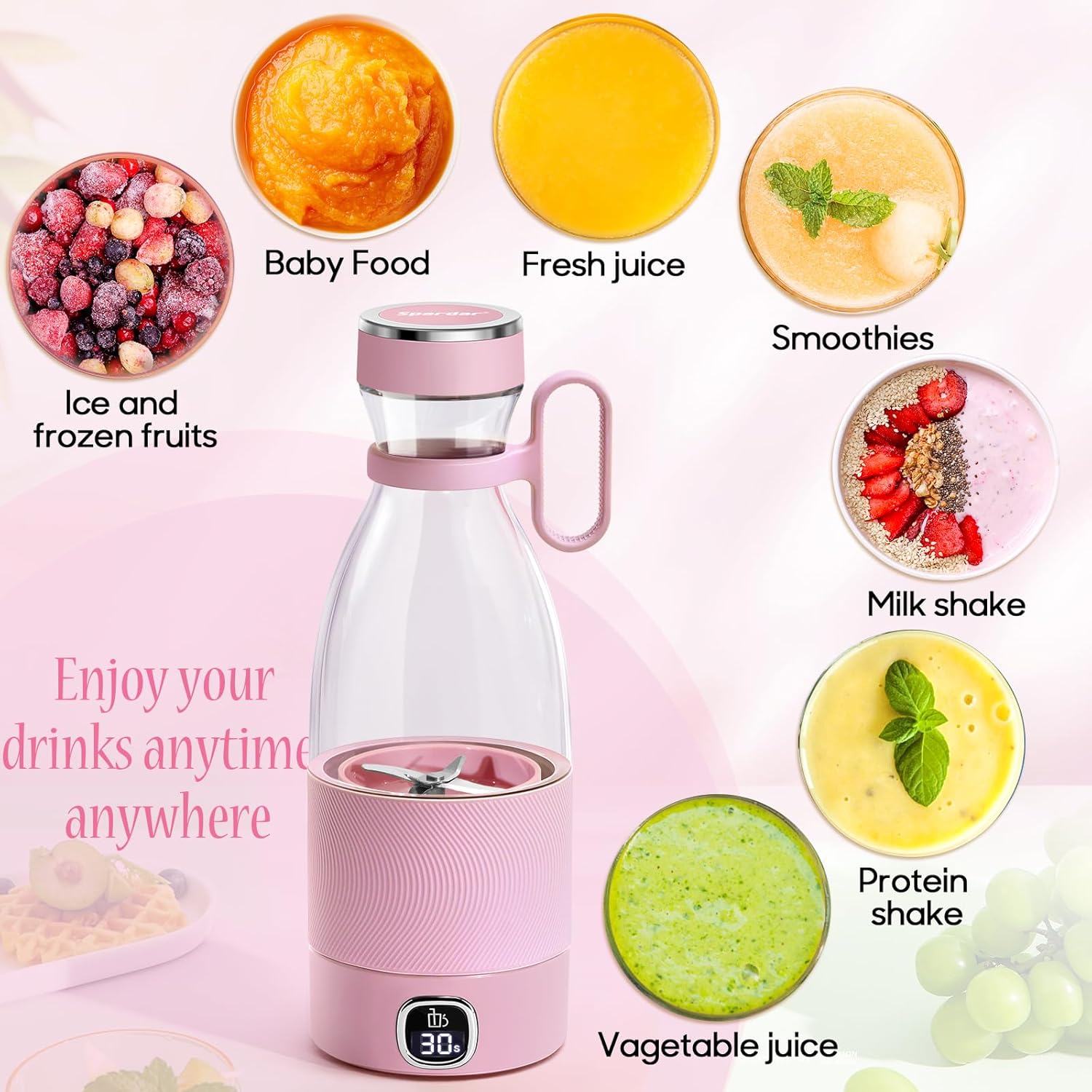 Frullatore Portatile 350ml con Display LED - immagine 6