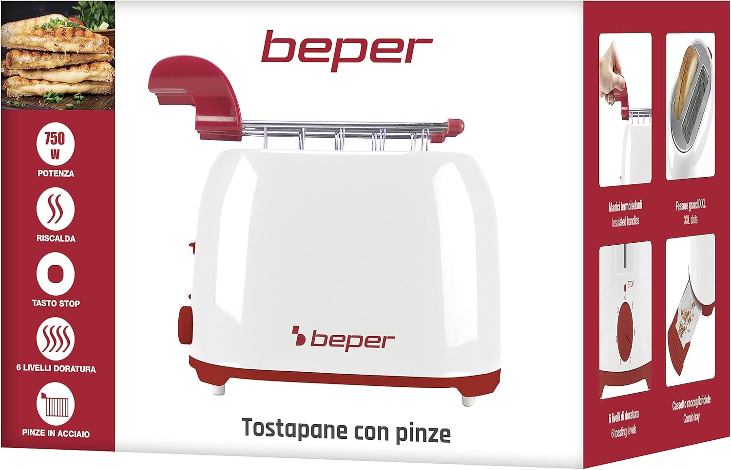 Beper Tostapane con Pinze Inox e 7 Livelli Doratura - immagine 5
