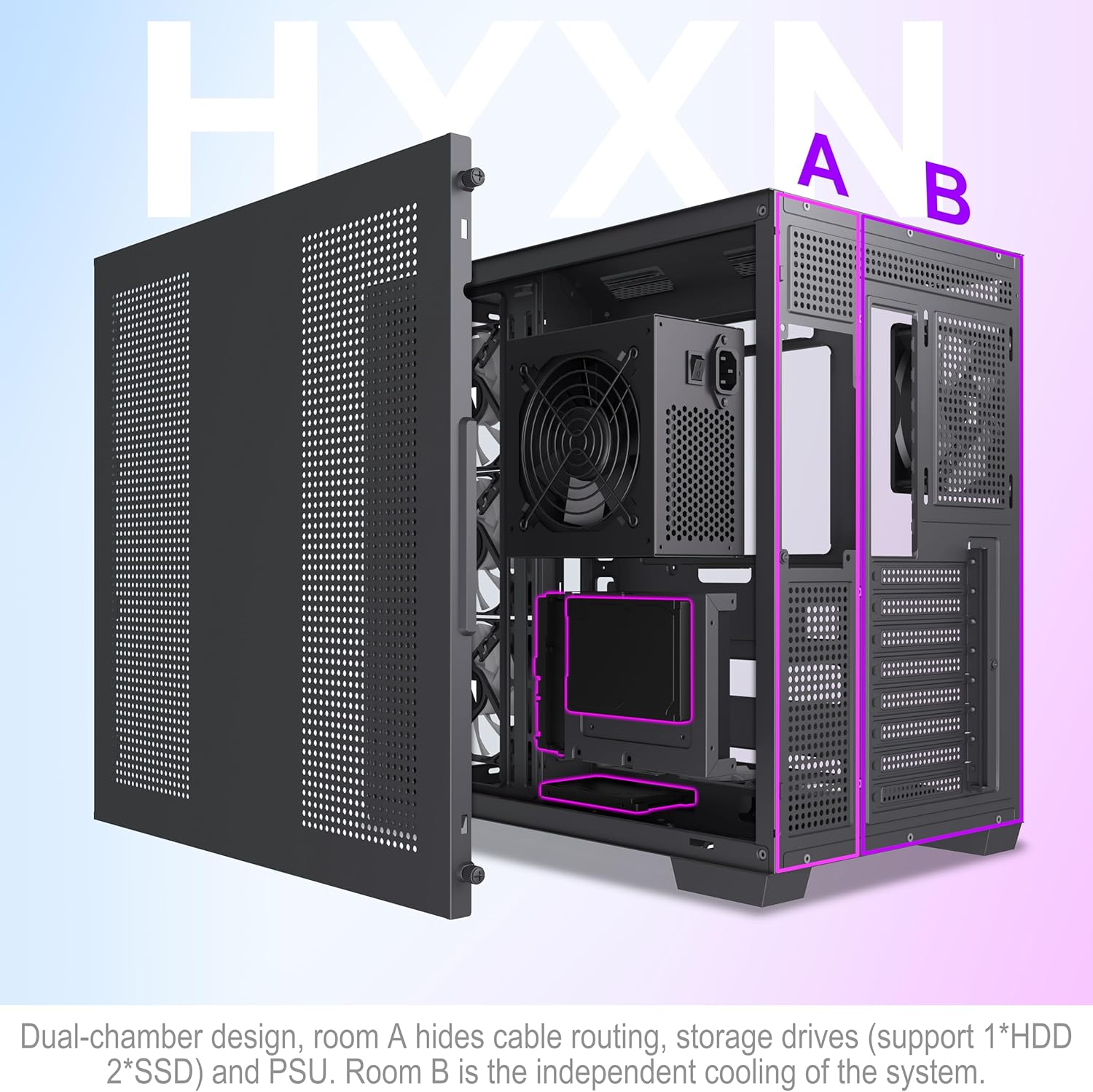 Hyxn H1 Case PC ATX Mid Tower Gaming, Bianco - immagine 11