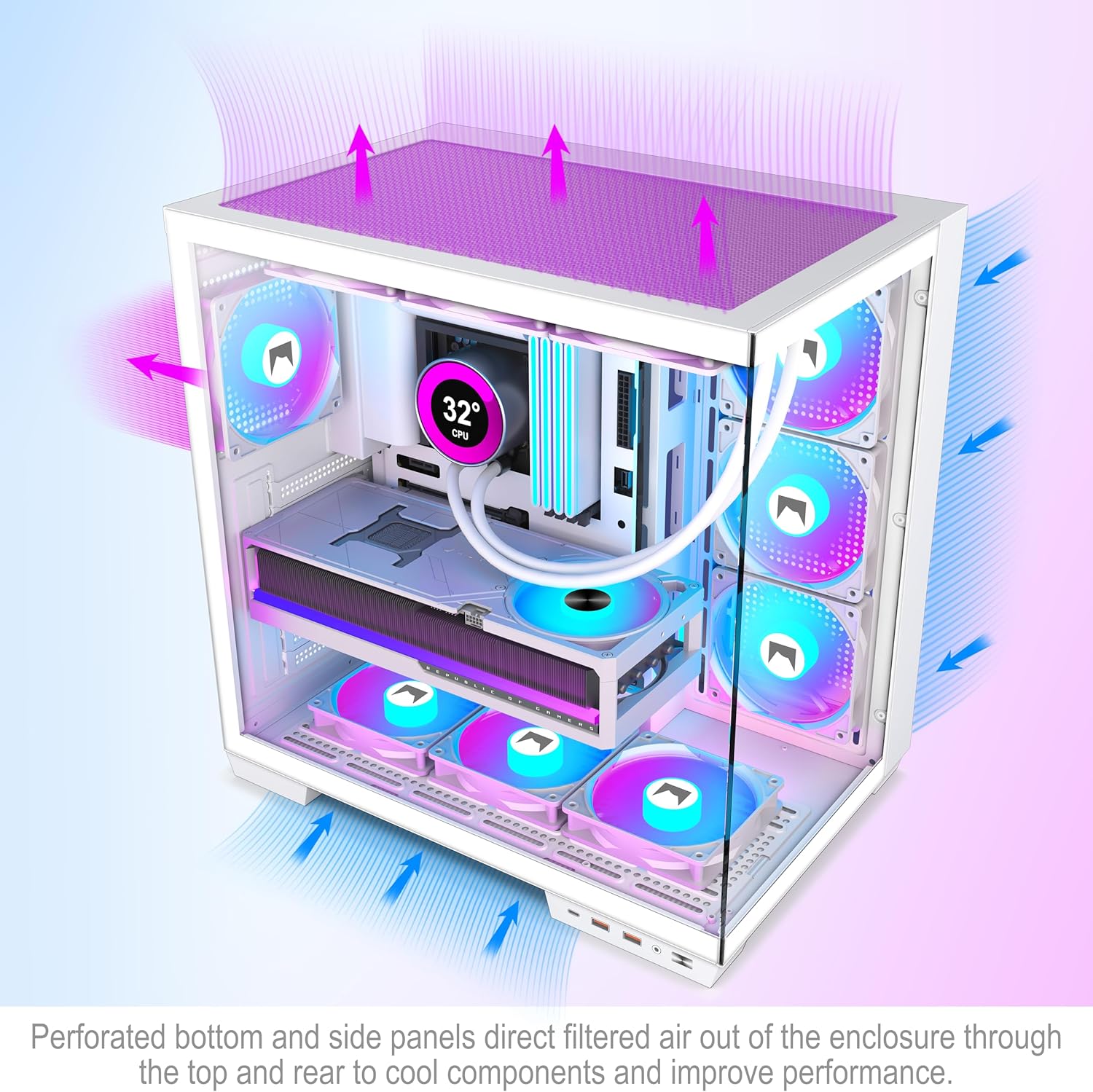 Hyxn H1 Case PC ATX Mid Tower Gaming, Bianco - immagine 6