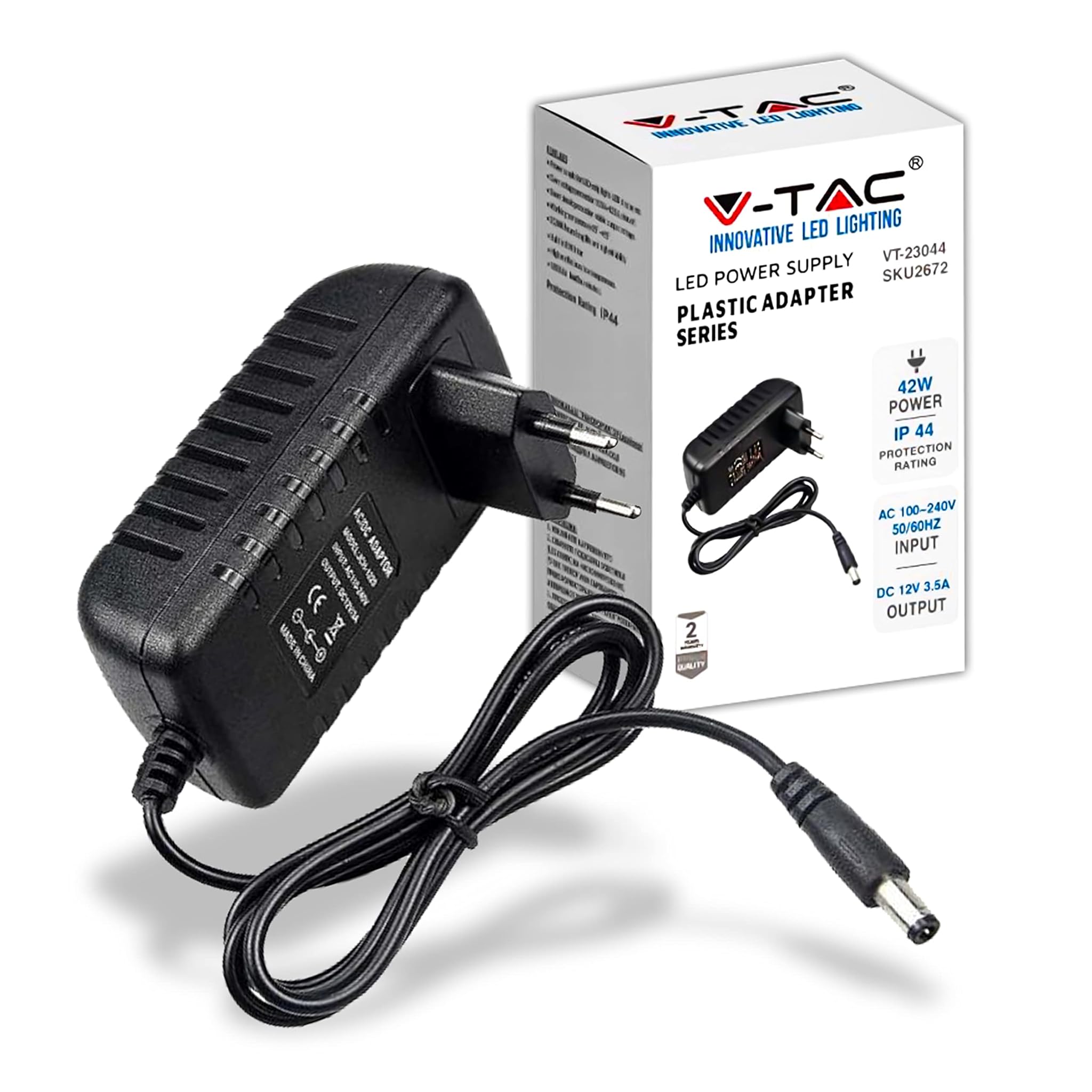 V-tac Alimentatore 12V 42W 3.5A Plug&Play, Nero