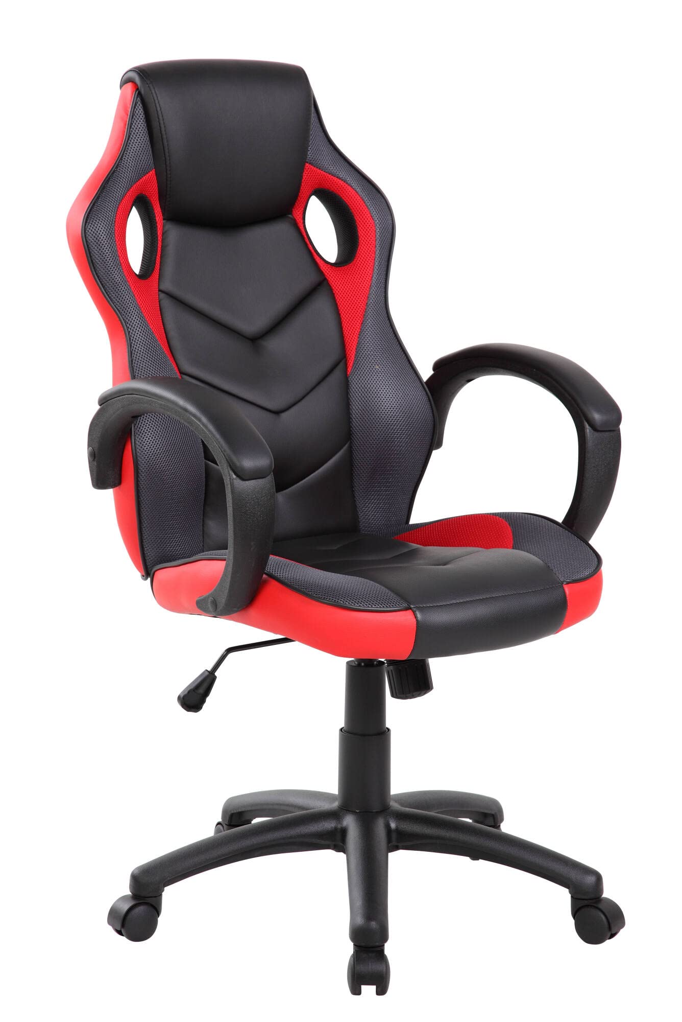 Dmora - Sedia da Gaming Caloundra, Poltrona da Gaming Adulto, Sedia da scrivania, Cm 66x61h104/114, Nero e Rosso