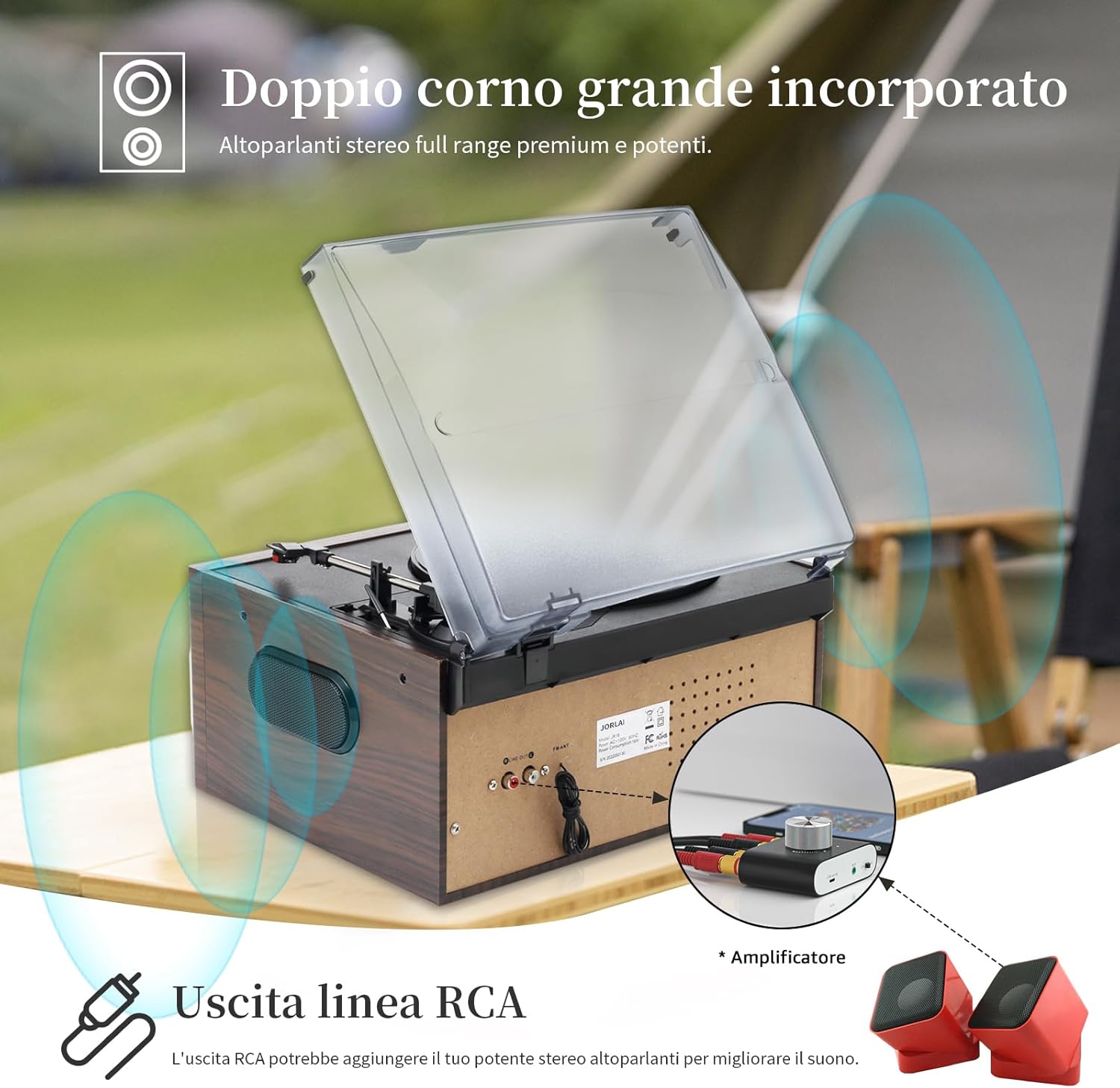 Giradischi 9 in 1 Vintage con Bluetooth, Argento - immagine 6