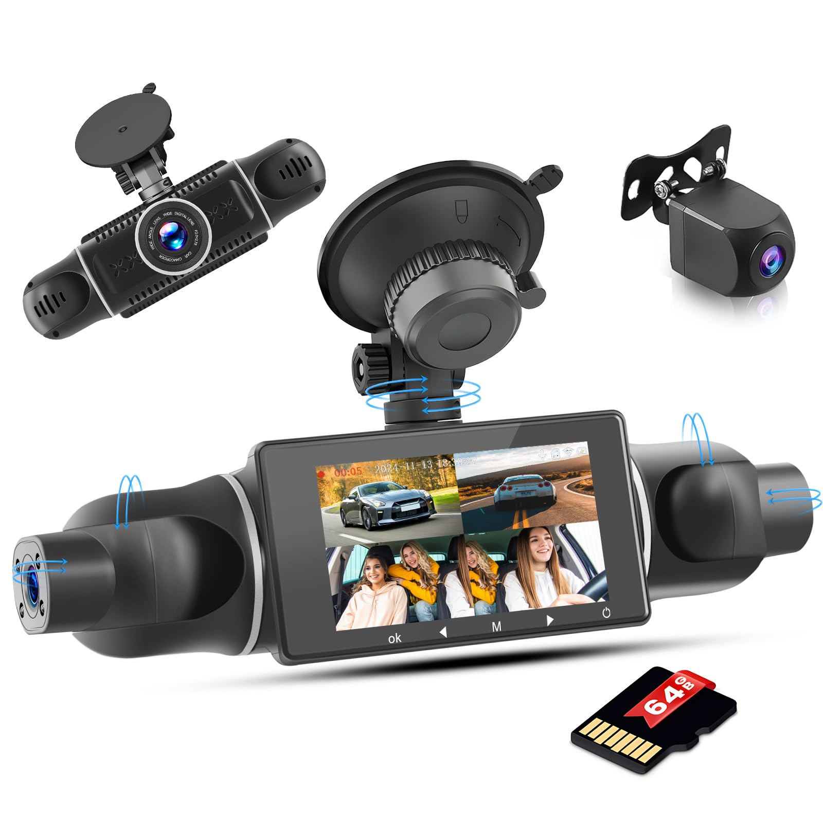 Inefala Dash Cam Full HD 1080P con Quattro Videocamere 360°