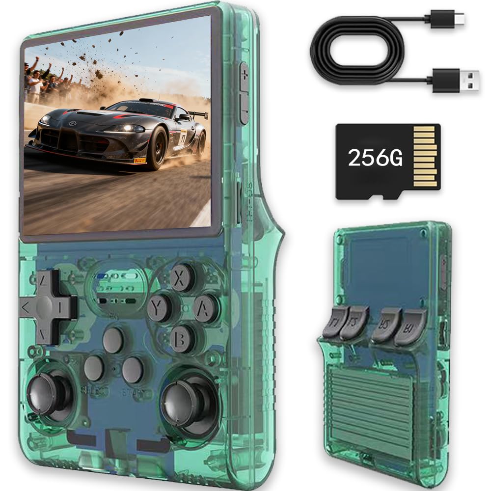 R40s pro - Console portatile per videogiochi con schermo IPS da 3,5", scheda integrata da 256 GB e 30.000 giochi, sistema Open Source Linux, colore: Verde