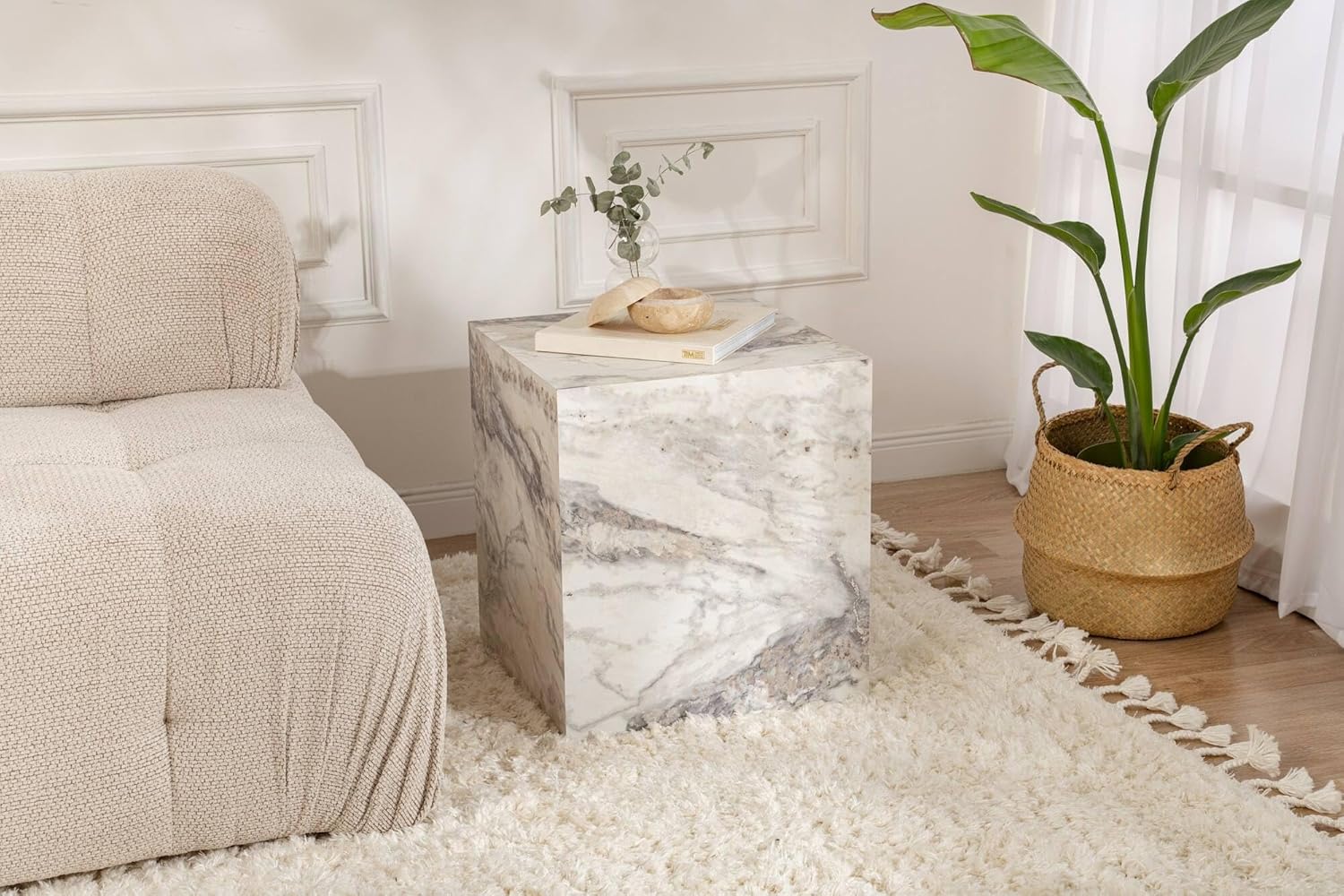 Dmora Tavolino da Salotto Moglia 45x45 h50 cm, Marmo