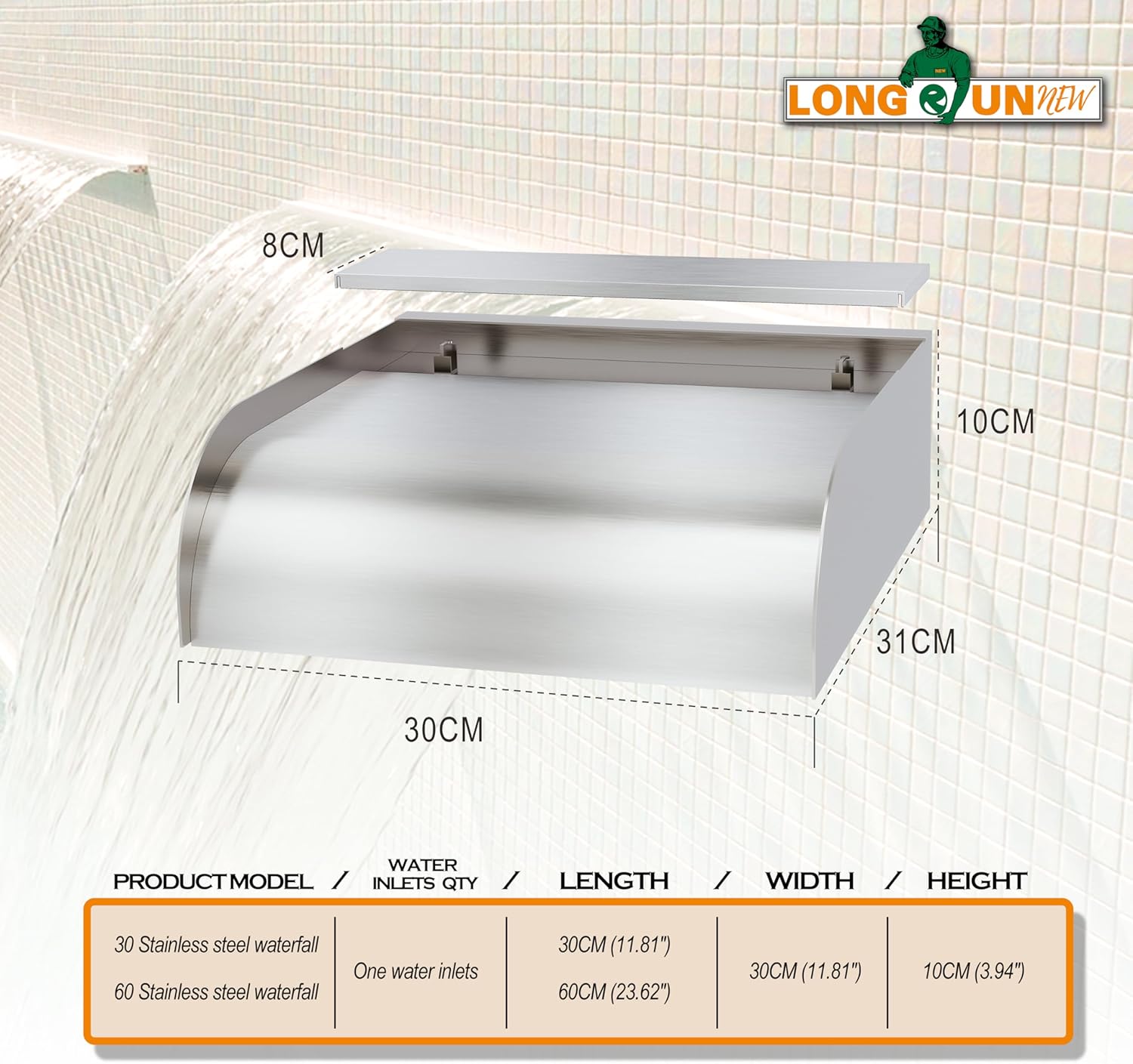 Longrunnew Kit Cascata Piscina Laghetto 30cm - immagine 5