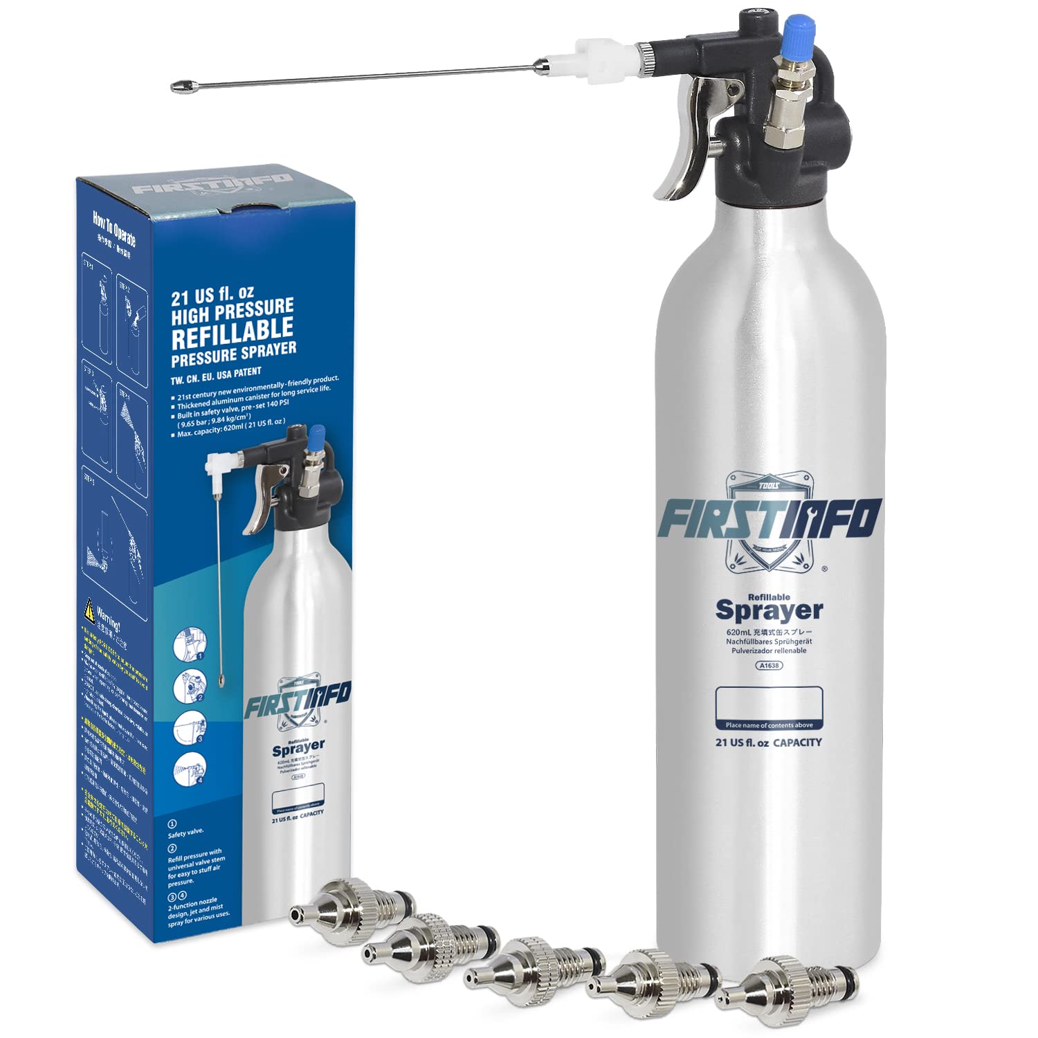 FIRSTINFO A1638Y5 Spruzzatore Pneumatico Ricaricabile 620ml