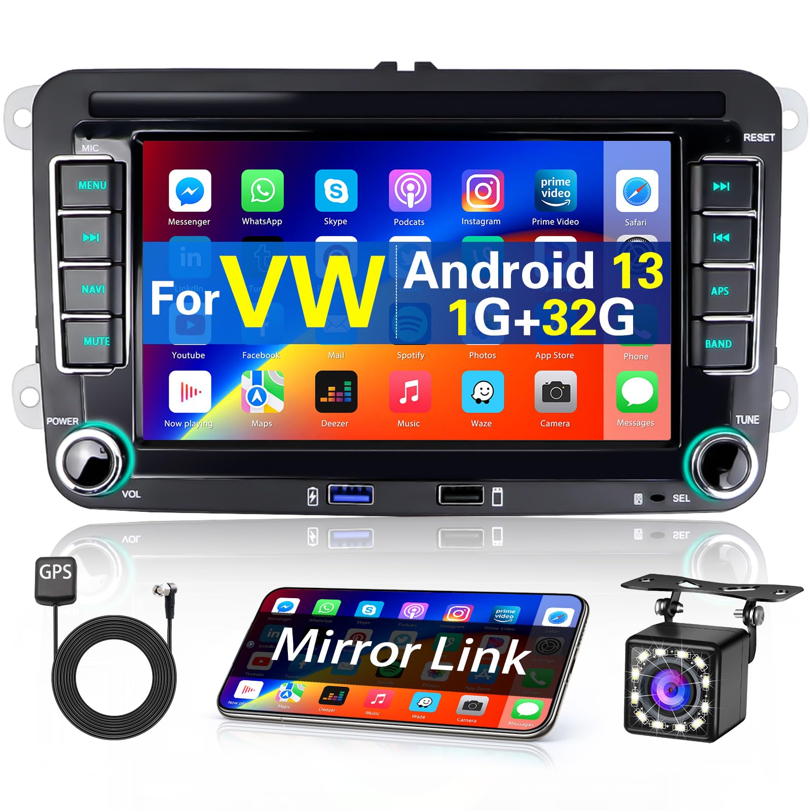 Hikity Android 13 Autoradio 7" Touchscreen per VW Golf 5 6