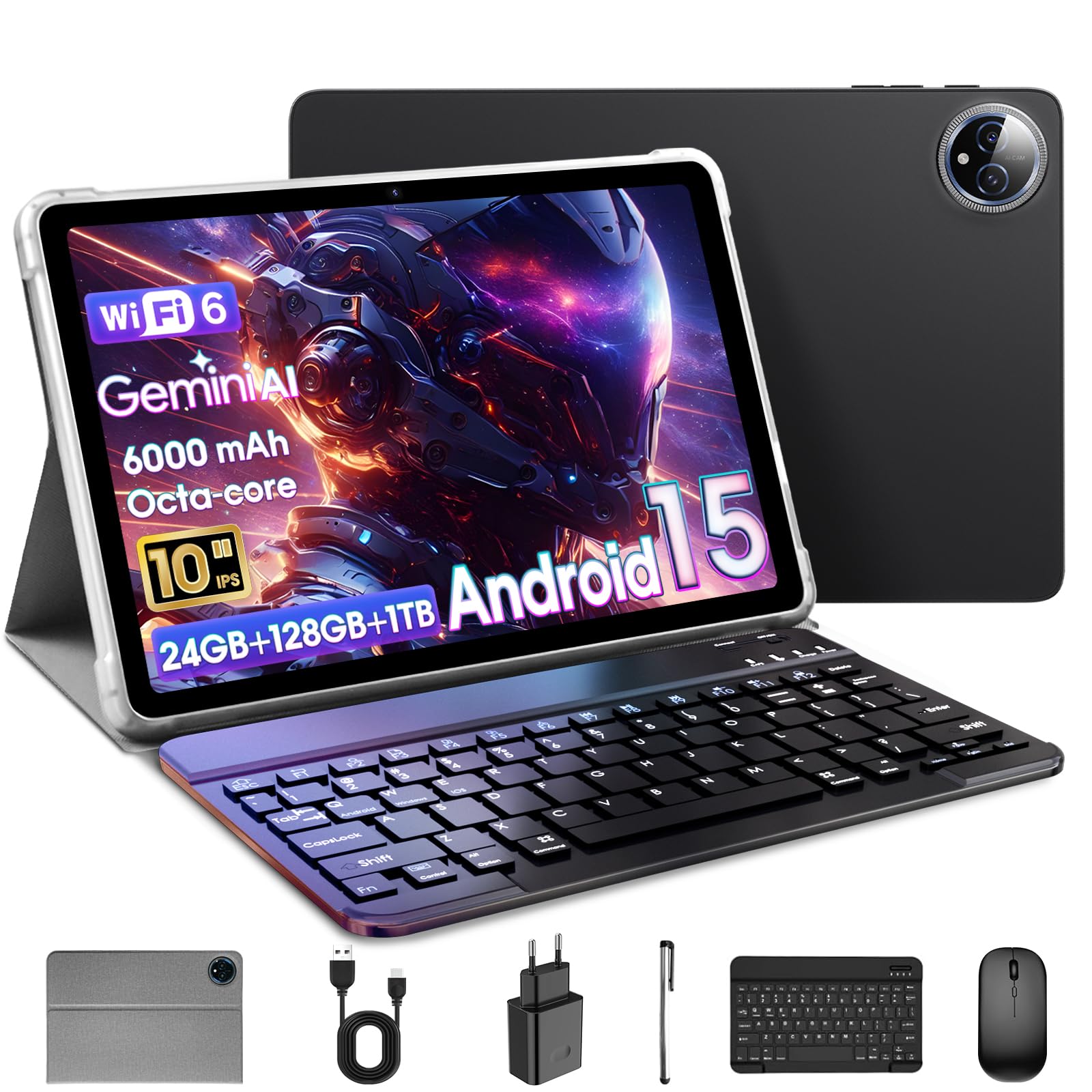 Raemond Tablet Android 15 da 10 Pollici con Tastiera