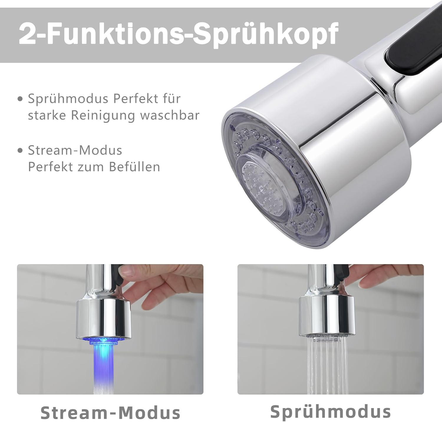 Timaco Rubinetto Cucina LED Cromato con Molla Spirale - immagine 3