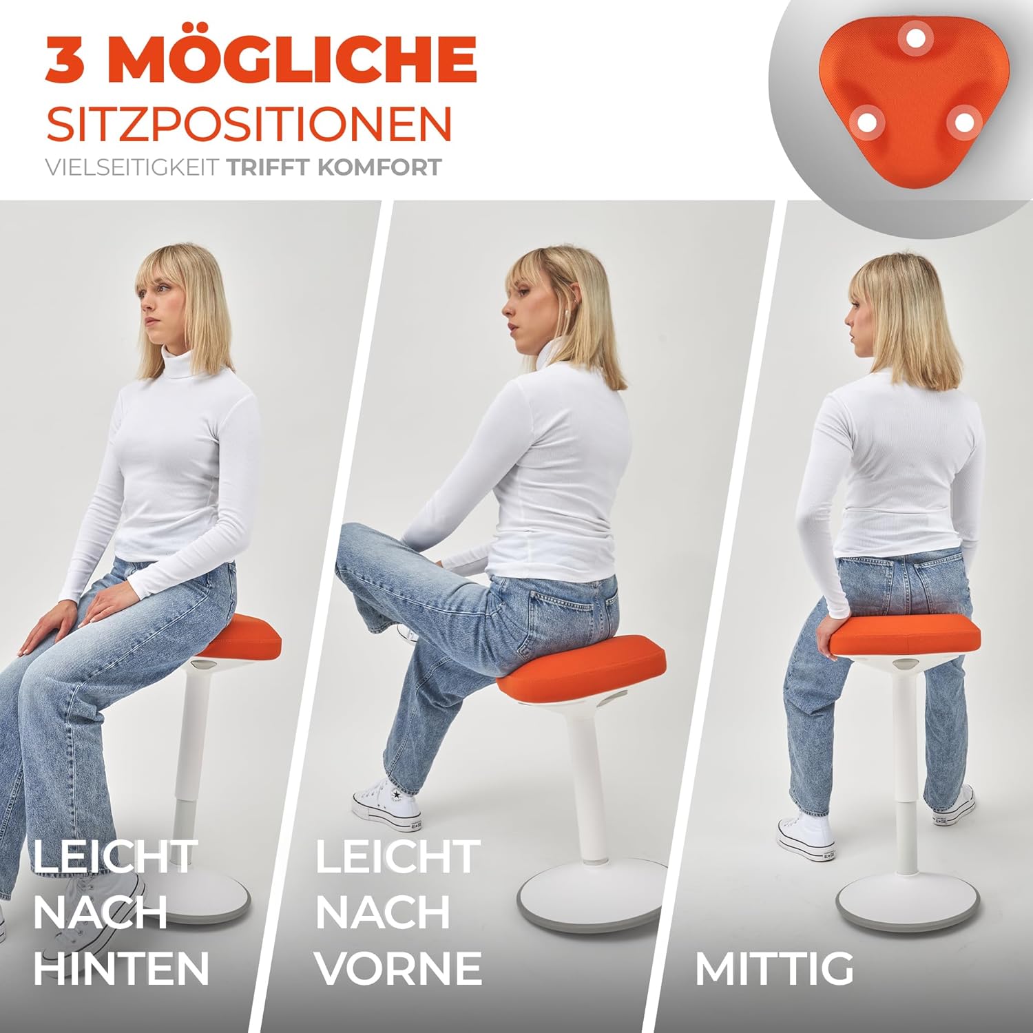 Ezside SMART-Sitting - Sgabello da Ufficio Ergonomico, Arancione - immagine 3