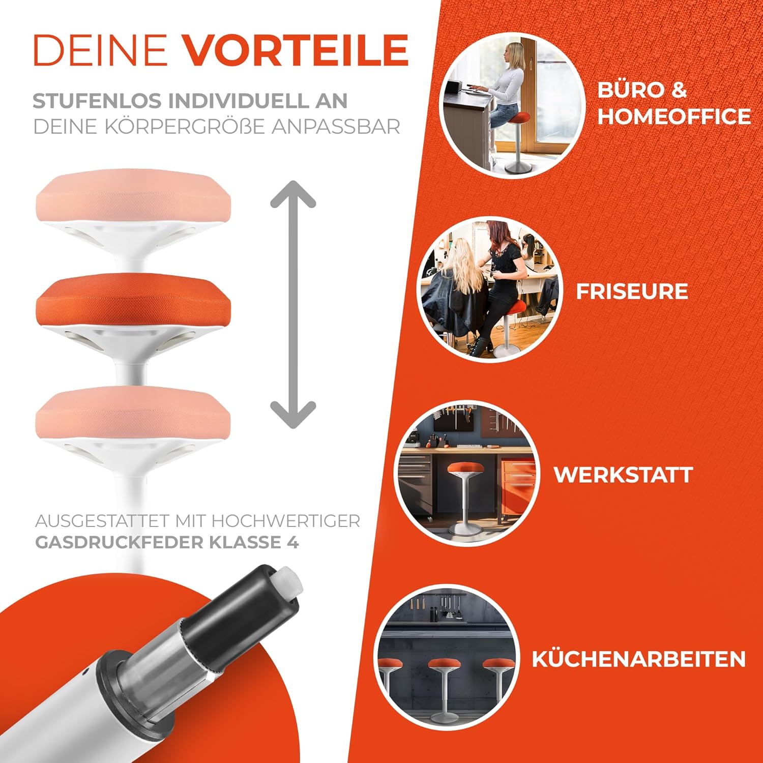 Ezside SMART-Sitting - Sgabello da Ufficio Ergonomico, Arancione - immagine 5