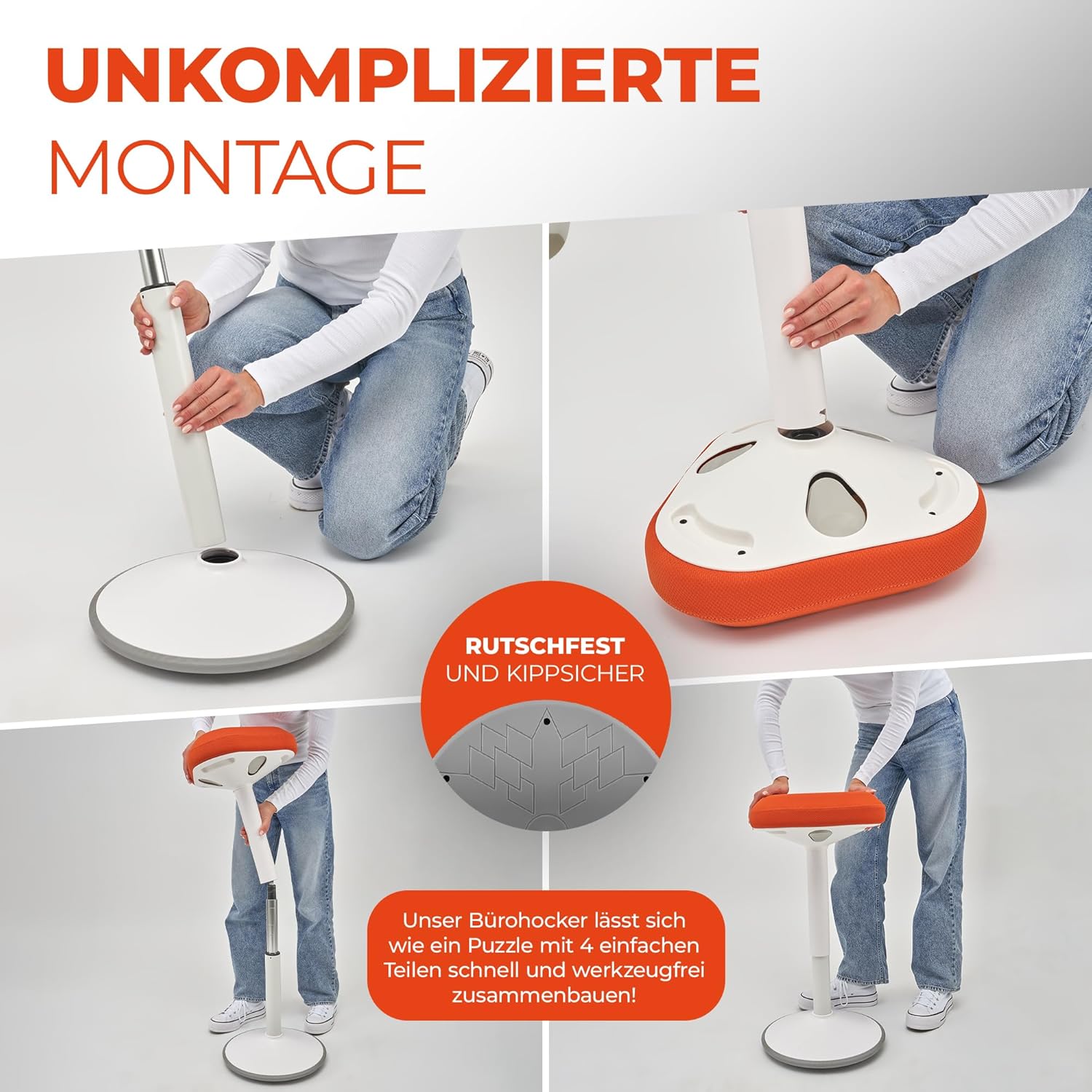 Ezside SMART-Sitting - Sgabello da Ufficio Ergonomico, Arancione - immagine 6