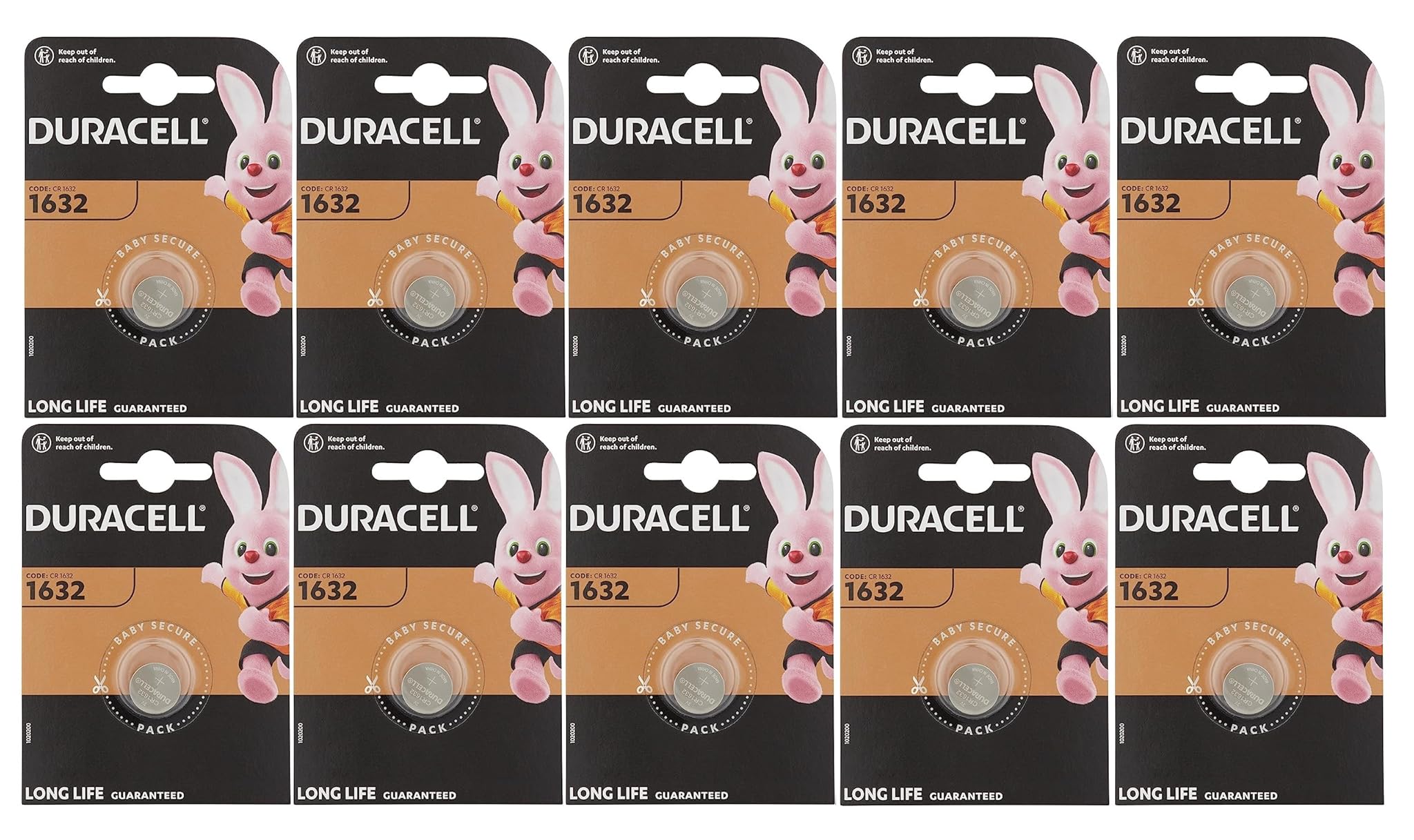 10X Duracell 1632 (10 Blister Da 1 Batteria) 10 Pile (CR1632)