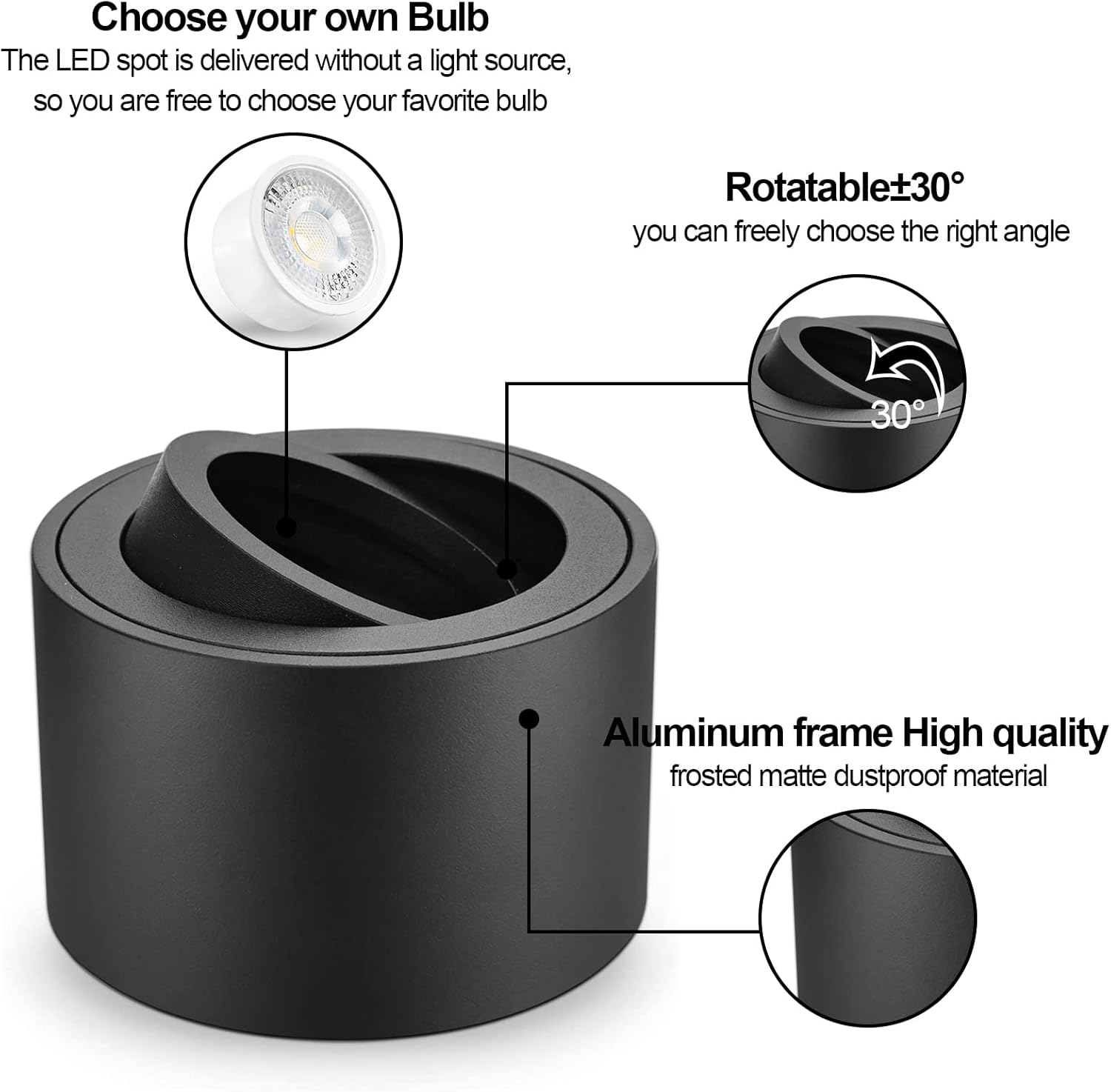 Faretti da Soffitto LED Orientabili 4 Pcs, Nero - immagine 2