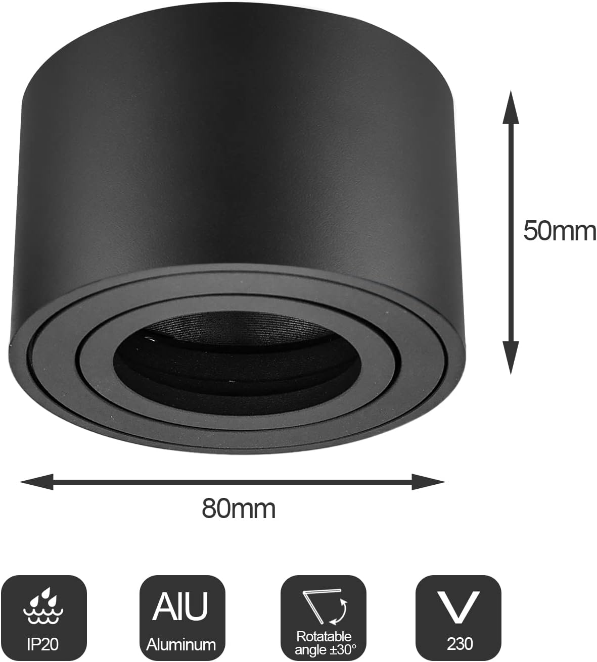 Faretti da Soffitto LED Orientabili 4 Pcs, Nero - immagine 4