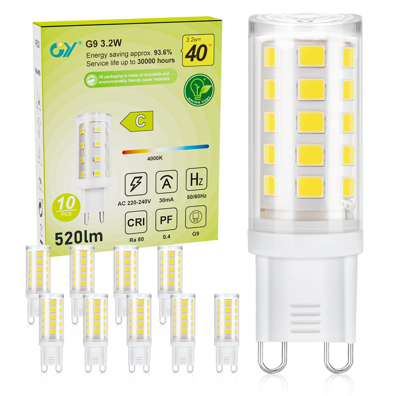 Gy Lampadine LED G9 3.2W 10 Pezzi, Luce Naturale