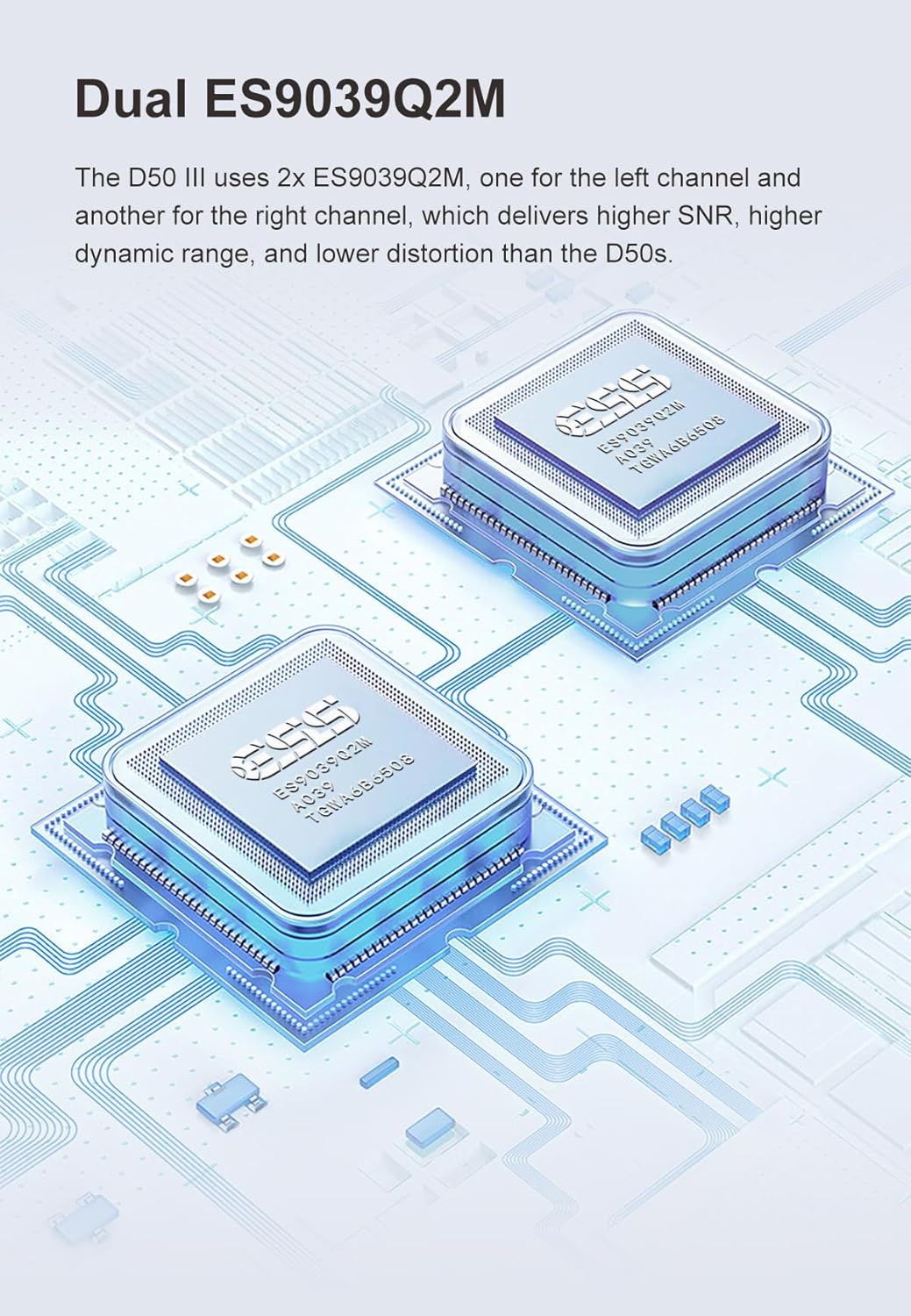 TOTAUDIO Topping D50 III DAC Dual Chip ES9039Q2MIII, XMOS XU-316, Qualcomm QCC5125, DSD512, USB-C (argento) - immagine 3