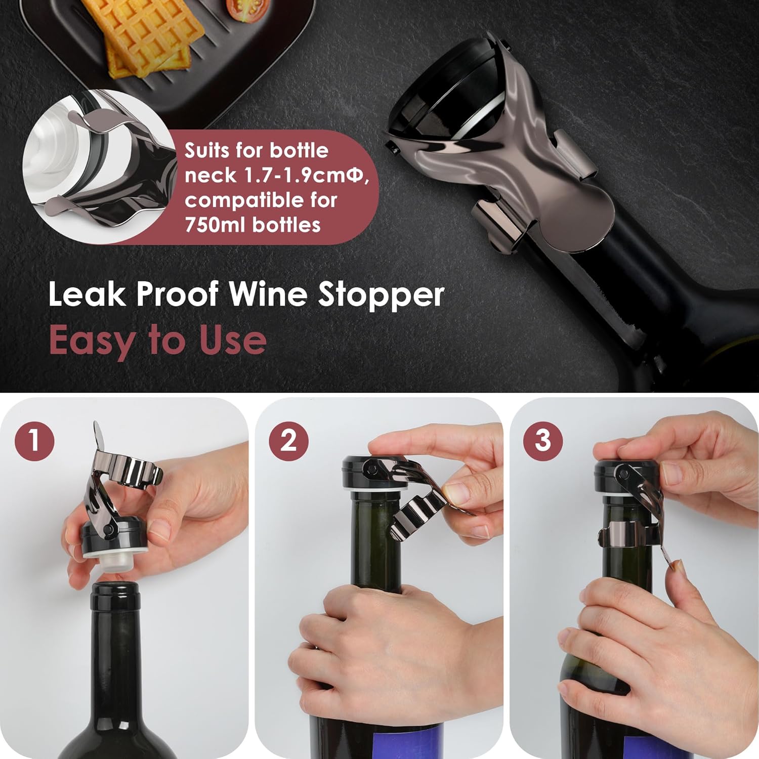 Gimars 3 Tappi per Bottiglie Vino Spumante - immagine 5