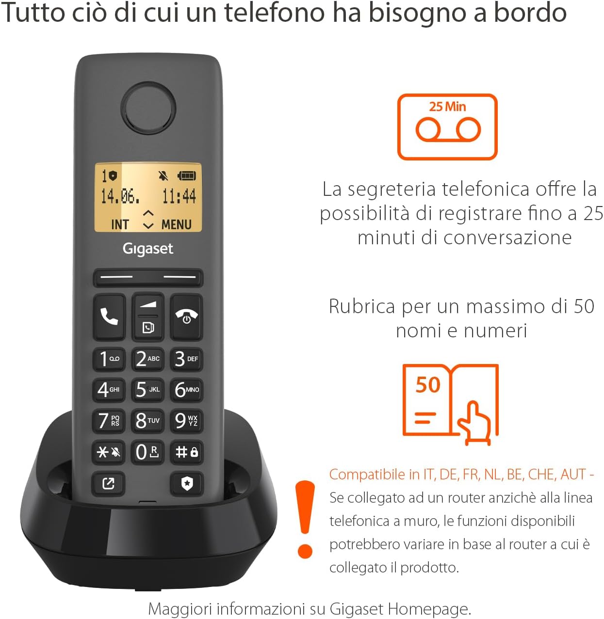 Gigaset PURE 120 - Telefono Cordless, Nero Antracite - immagine 2
