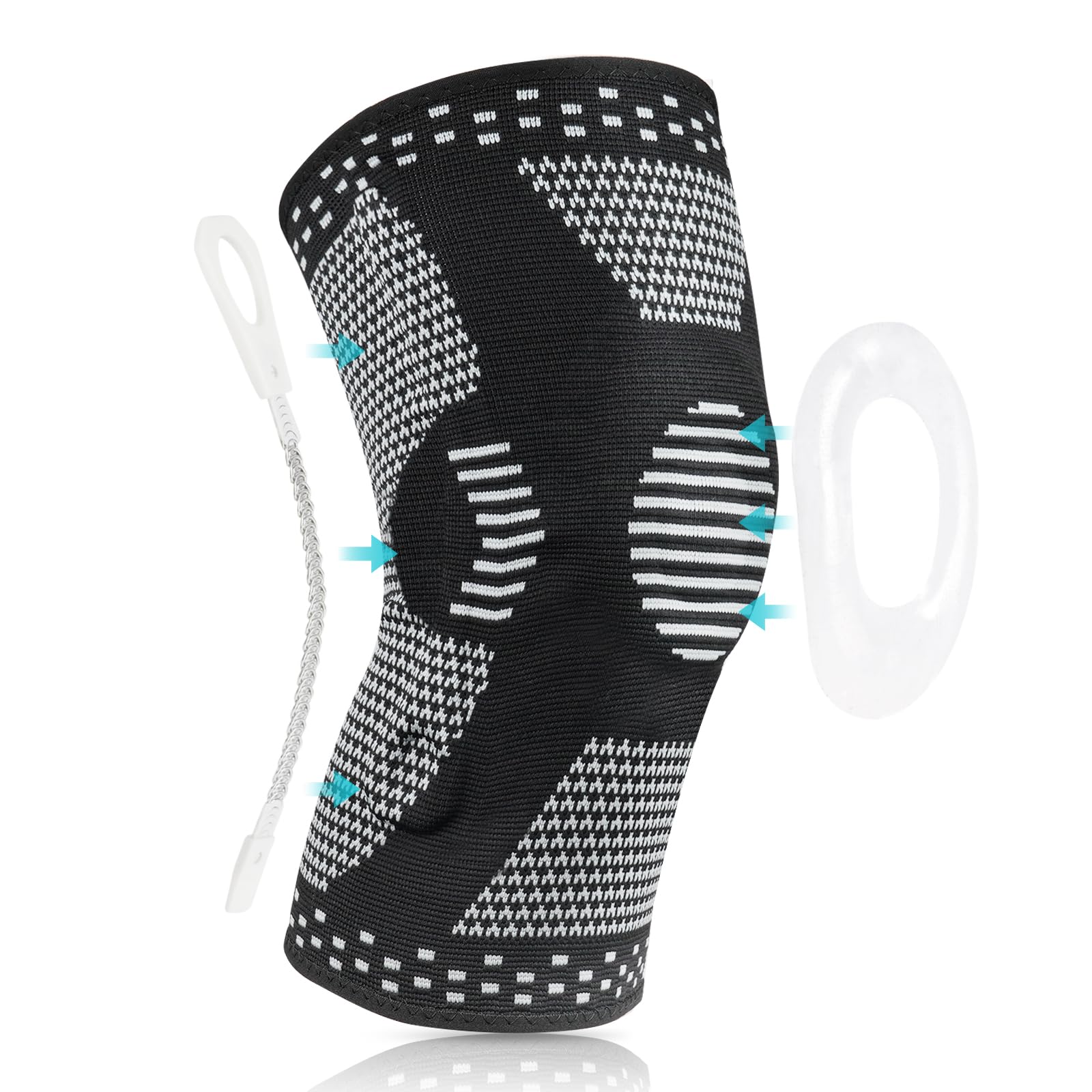 ACWOO Ginocchiera Ortopedica, Tutore Ginocchio per Uomo e Donne, Fascia a Compressione, Ginocchiera Sportiva con Rondella per Rotula e Supporto Laterale (M)