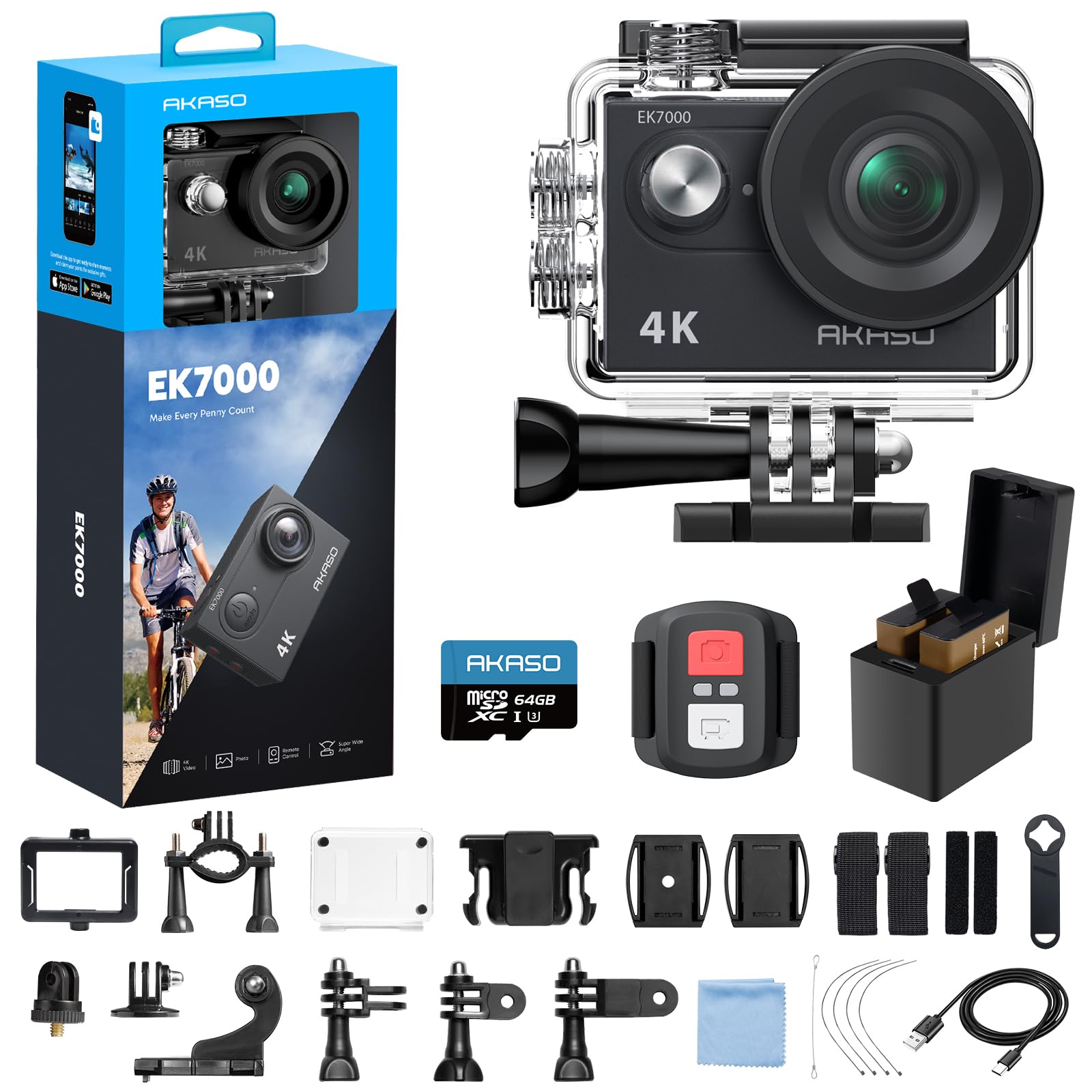 Akaso EK7000 Action Cam 4K WiFi Impermeabile 30M