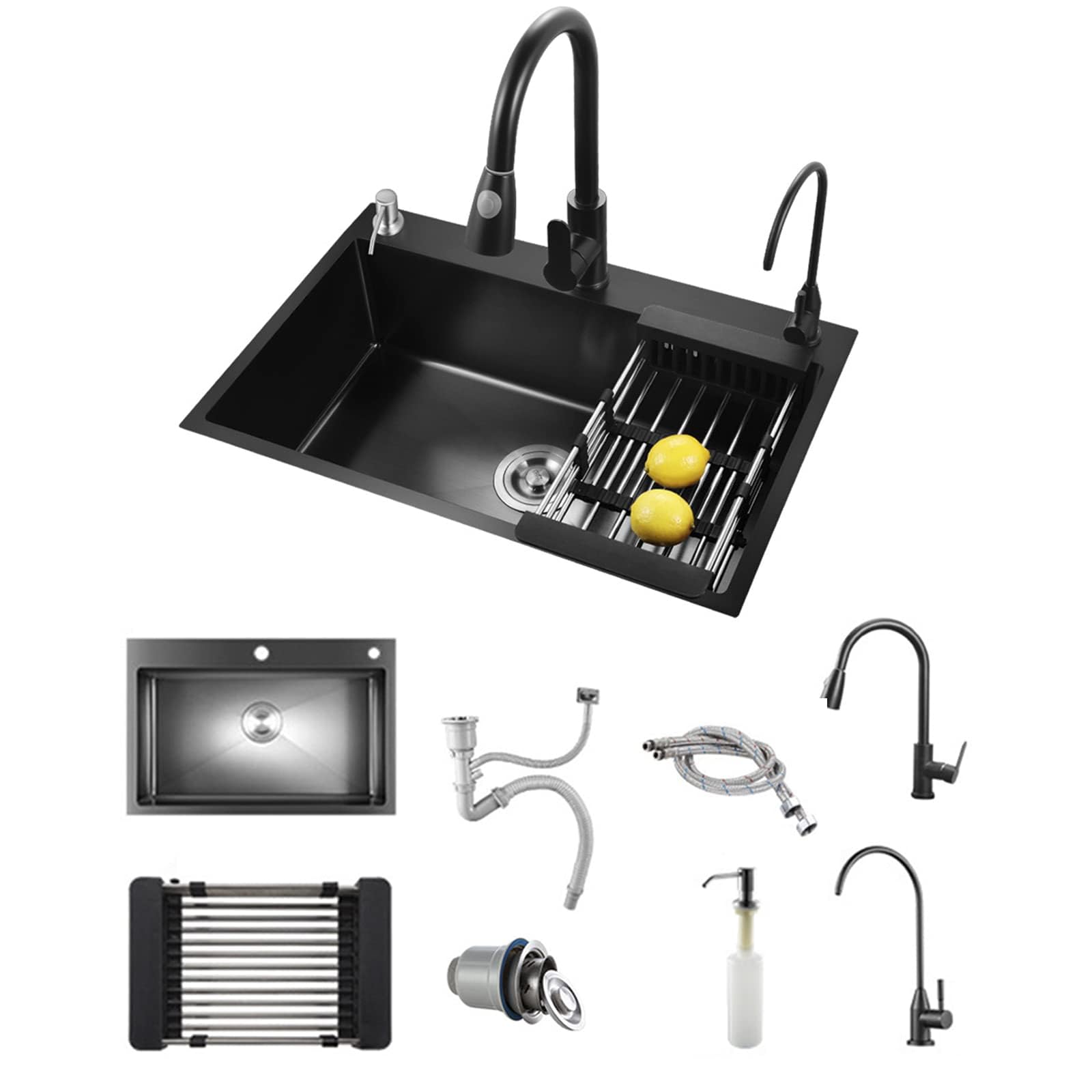 Umisu Lavello Cucina Nero Acciaio Inossidabile 60x45 cm