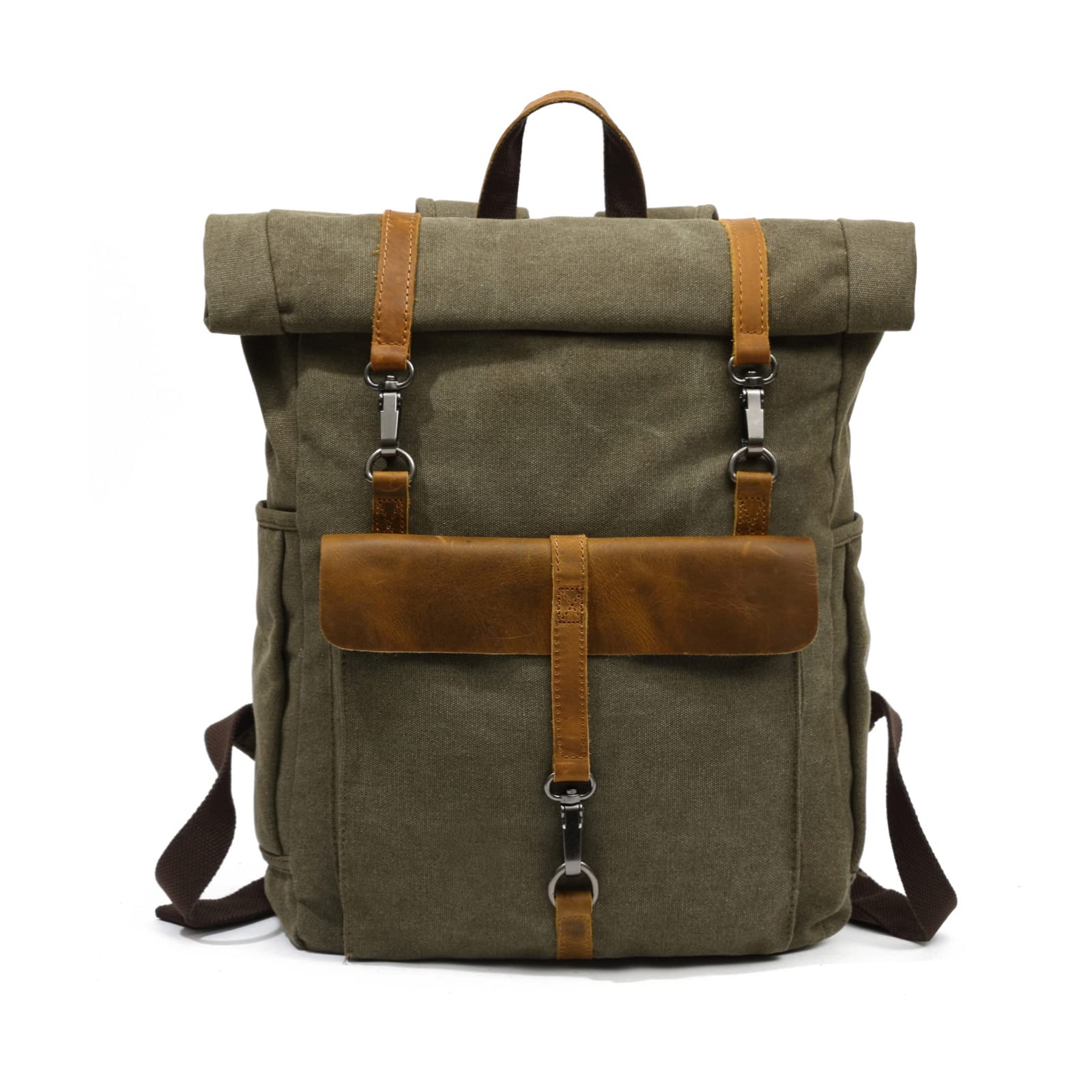 FANDARE Zaino Rolltop Retrò per PC 15.6 Pollici, Verde