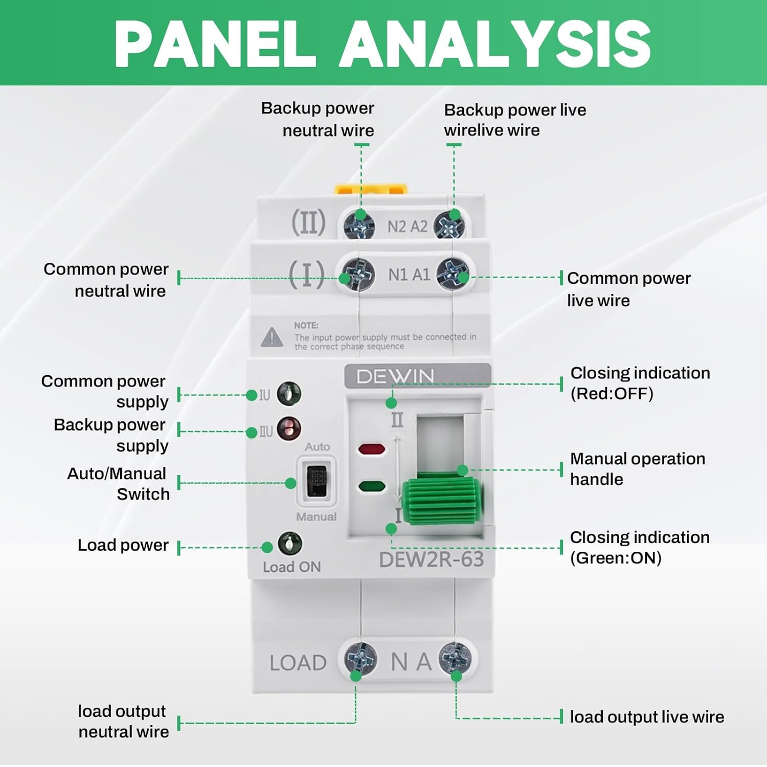 Dewin Interruttore di Trasferimento Automatico 2P 63A 220V - immagine 6