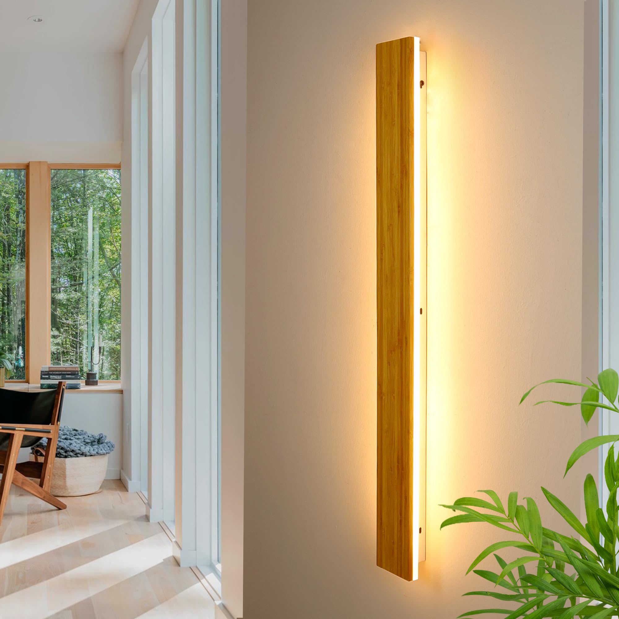 Applique Parete LED Legno Bambù 35W Bianco Caldo 115cm