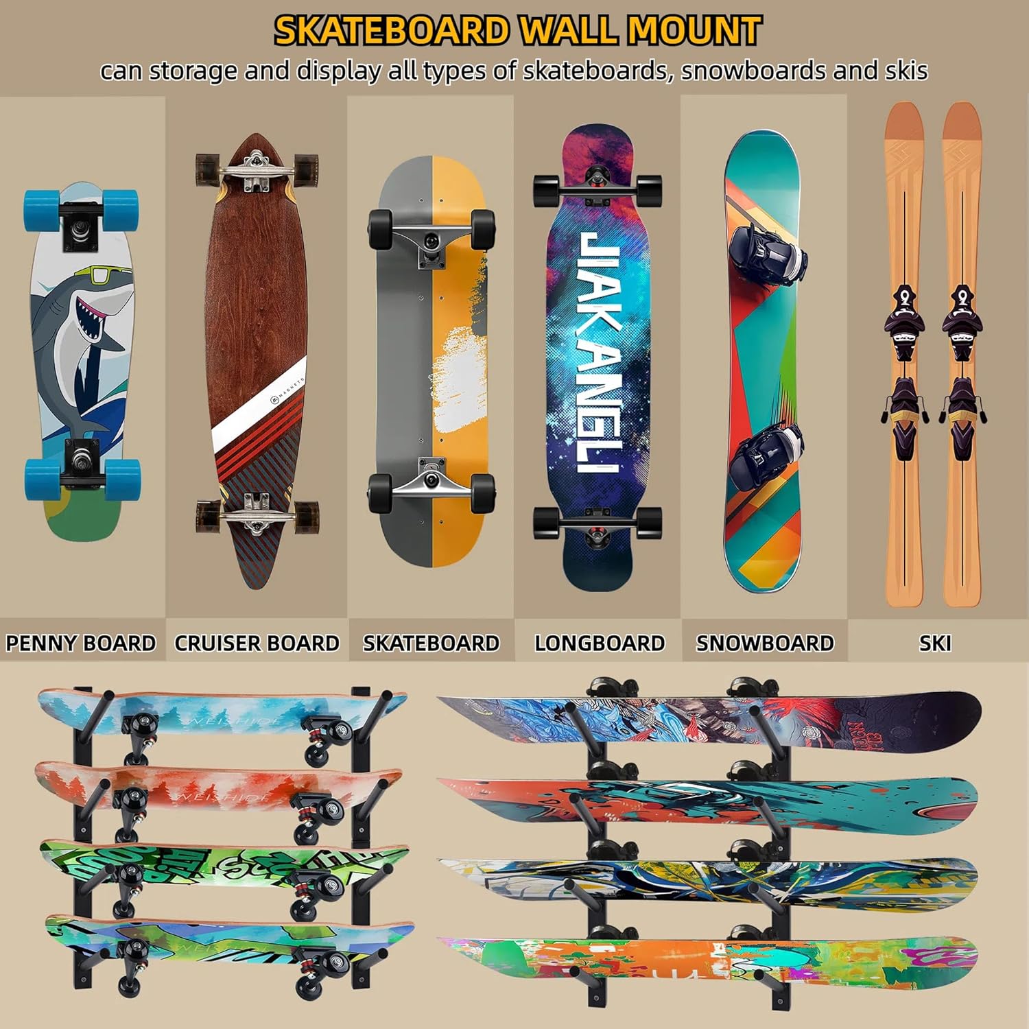 Bijun Supporto da Parete per Skateboard - immagine 2