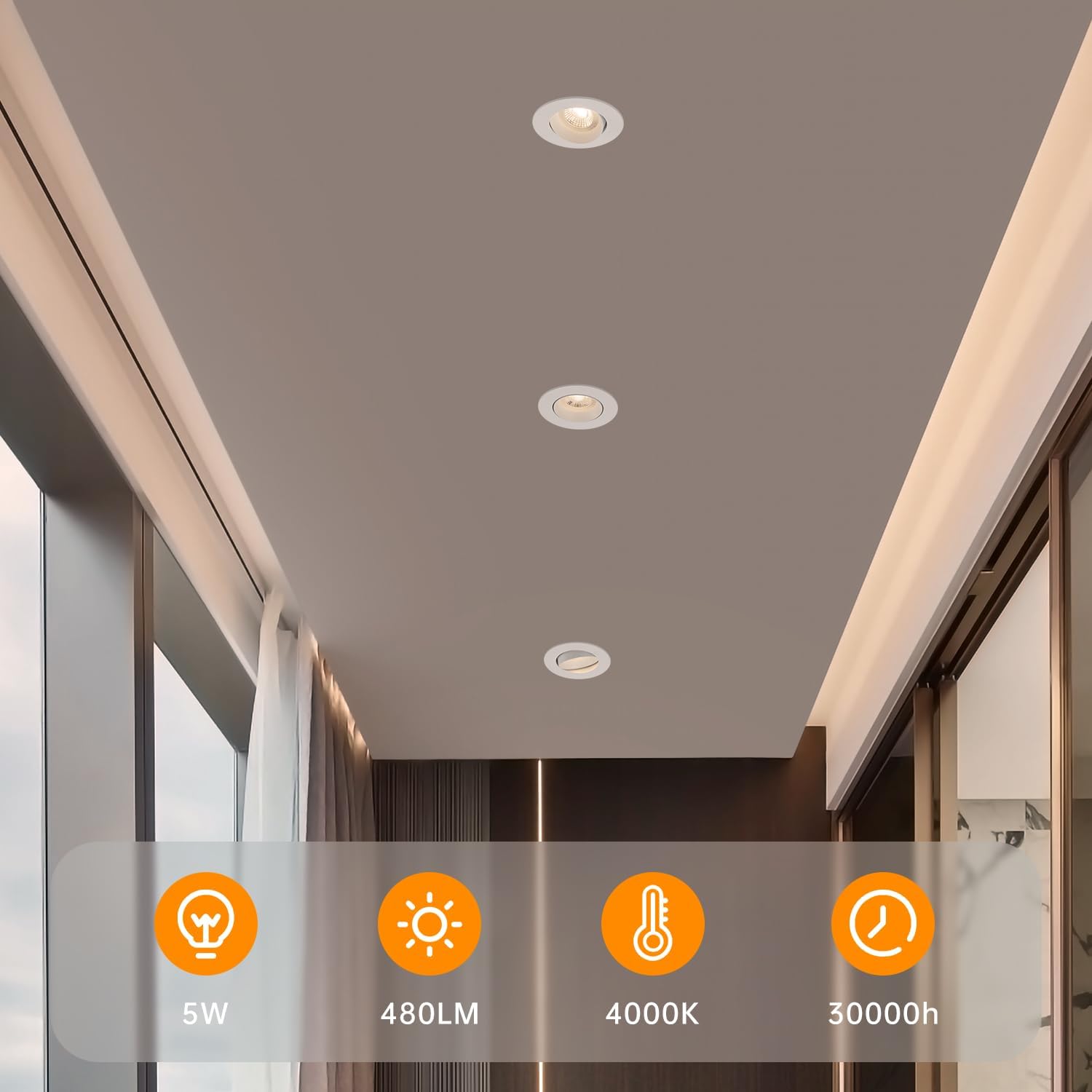 wowatt 12 × Faretti LED da Incasso per Cartongesso Dimmerabili Bianco, Luce Bianca Naturale 4000K, 5W Luci da Soffitto 480LM Equivalenti a Alogena 50W, Lampada Incasso Ultrasottili Orientabili 68mm - immagine 3