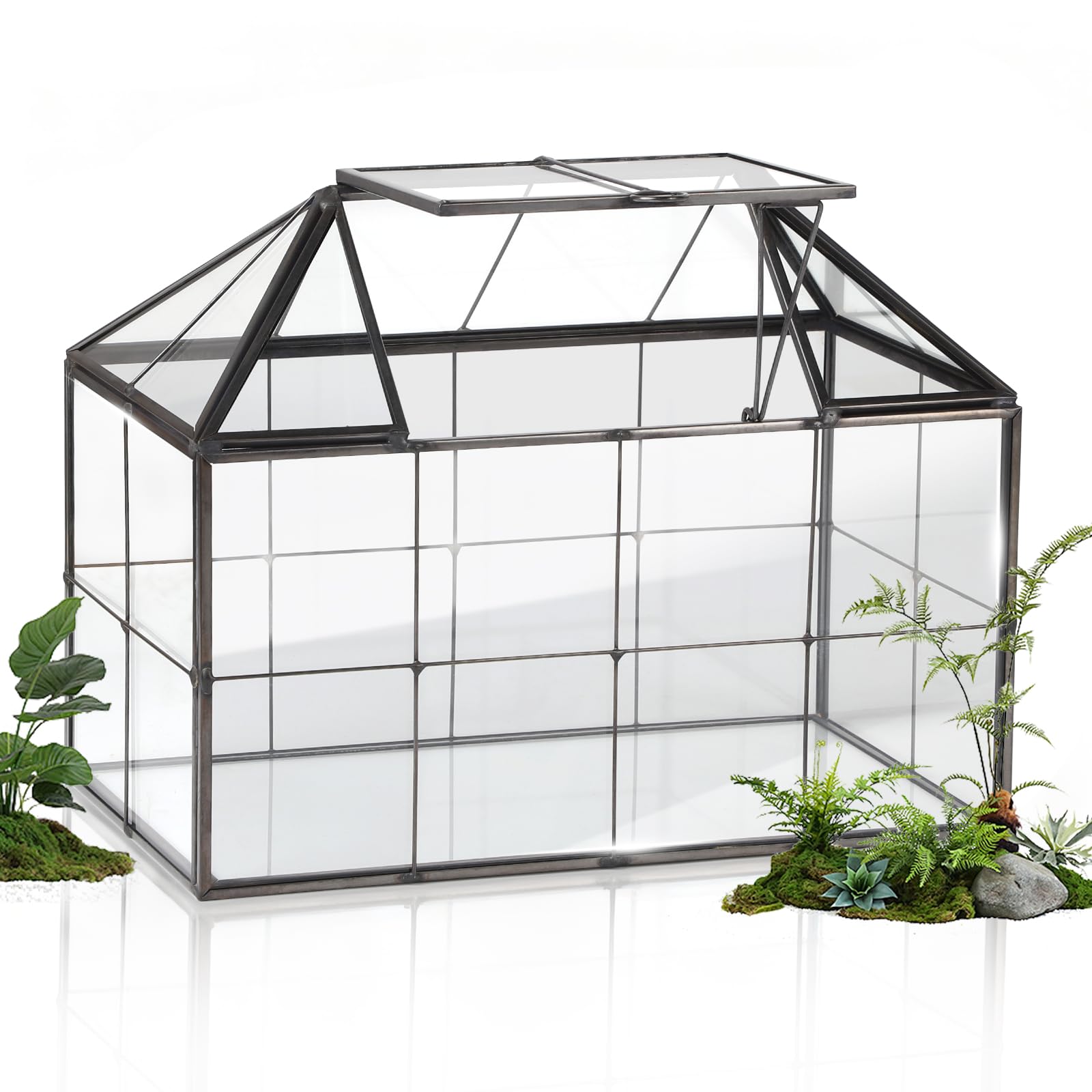 Mini Terrarium Piante 23,3 x 13,6 x 18 cm, Terrario Vetro a Forma di Casa per Piante Grasse, Cactus e Progetti Fai da Te (senza Piante)