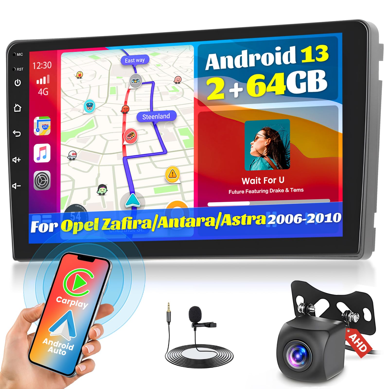 Fuluku Autoradio Android 13 per Opel Zafira Antara Astra, 9"
