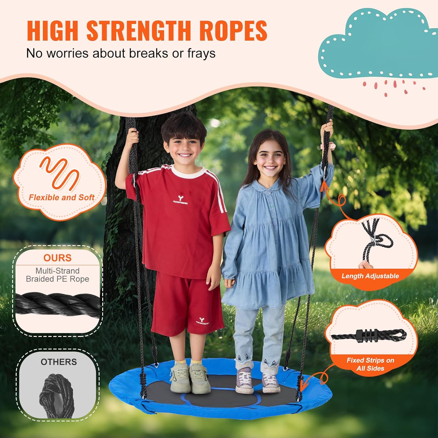 Vevor Altalena per Alberi 1016x50mm 340kg, Blu - immagine 4