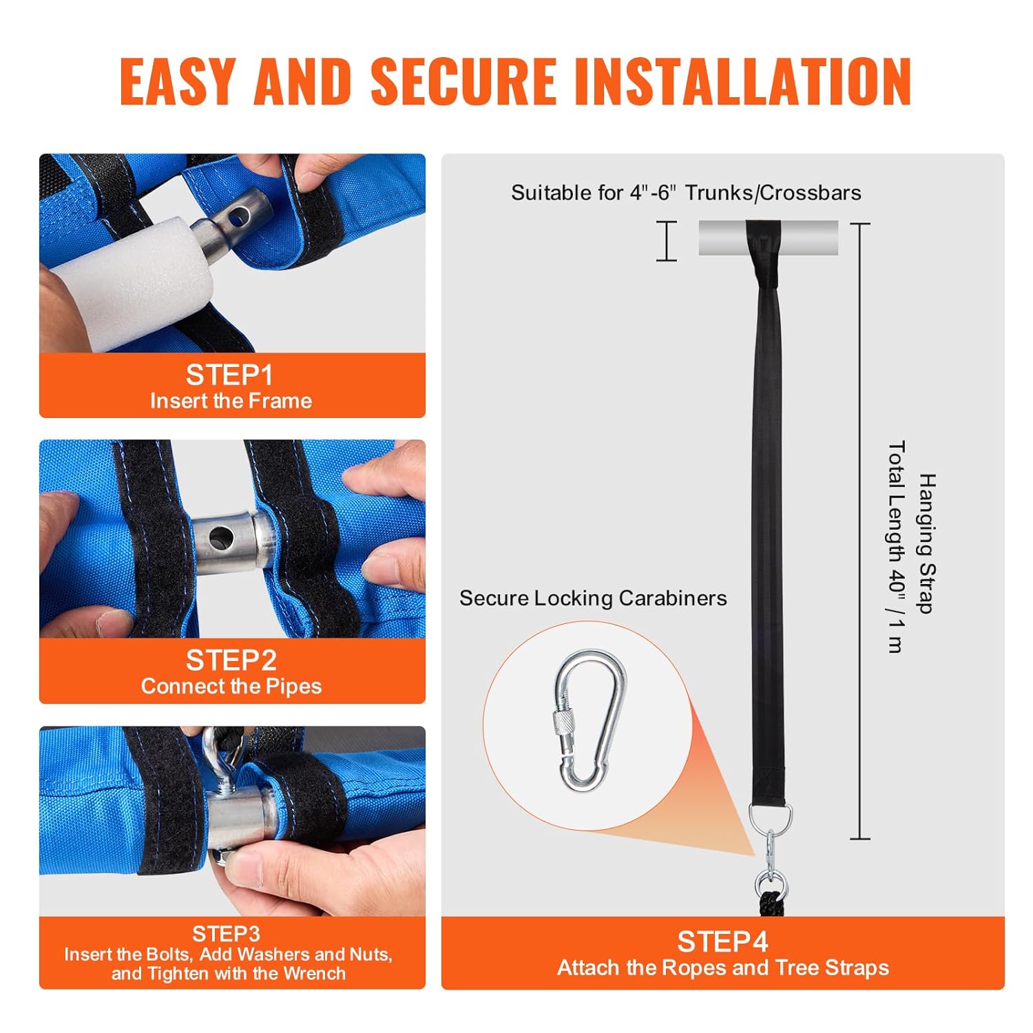 Vevor Altalena per Alberi 1016x50mm 340kg, Blu - immagine 5