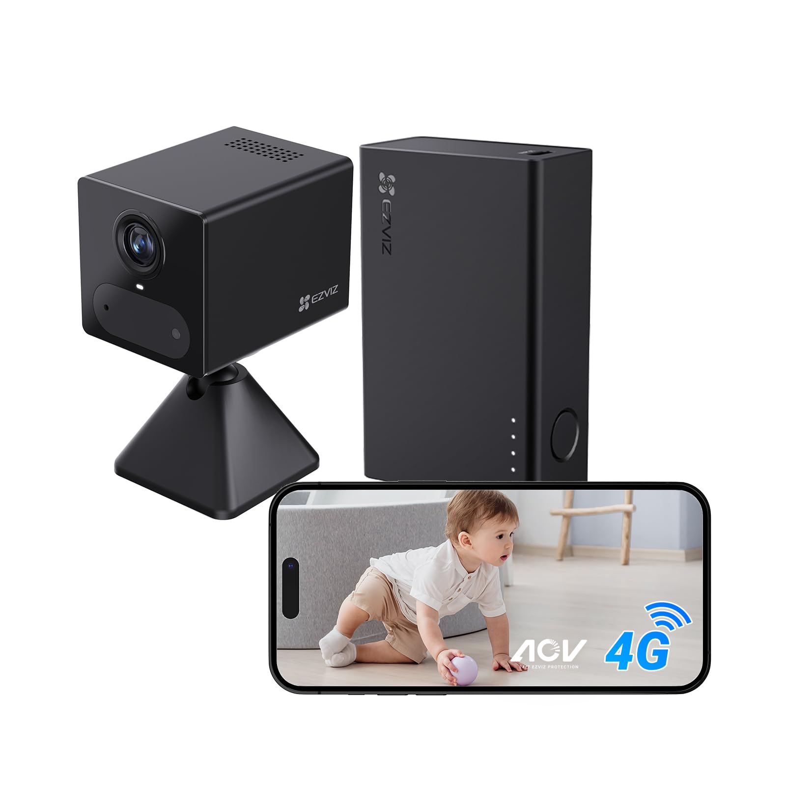 Ezviz 4G LTE 2K Telecamera WiFi Interno a Batteria, Nero
