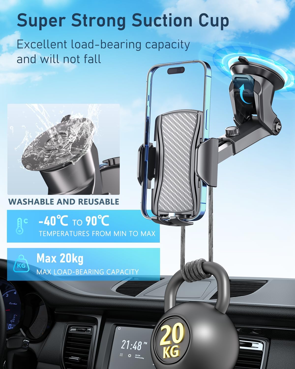 Hoppac Porta Cellulare Auto Universale con Ventosa - immagine 2