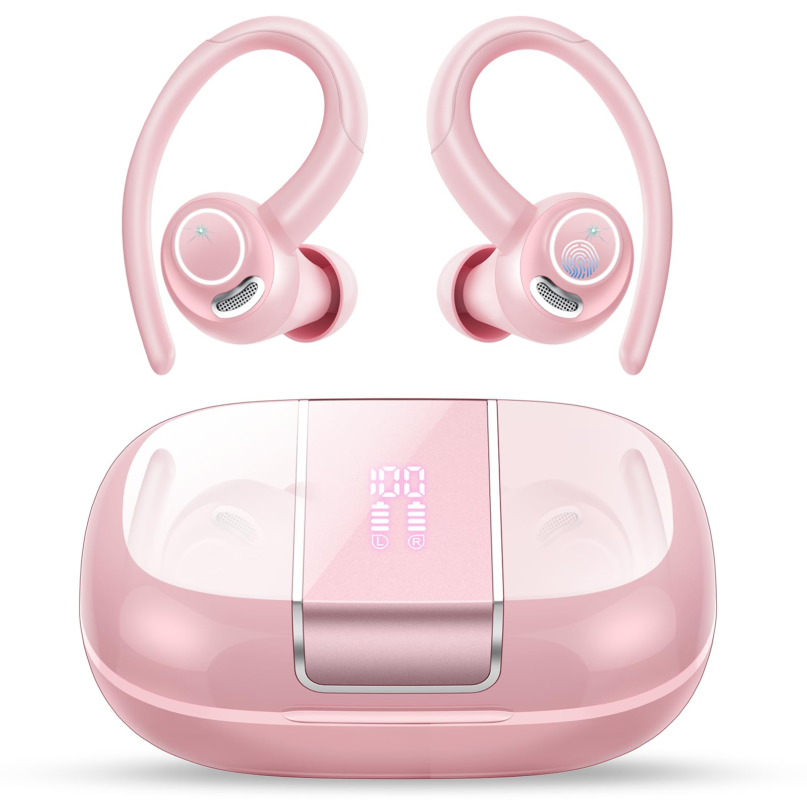 Auricolari Bluetooth Sport 5.3 con HD Mic, Rosa