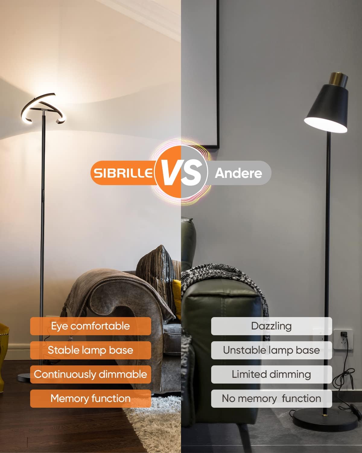 SIBRILLE Lampada da Terra Dimmerabile 20W - immagine 8