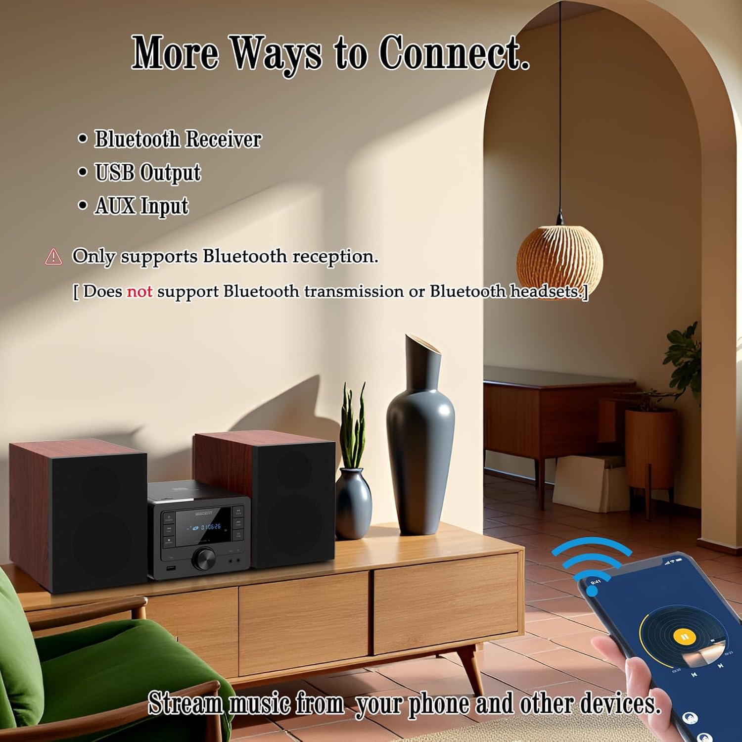 Wiscent Vintage Micro HiFi System Bluetooth, Bordeaux - immagine 5