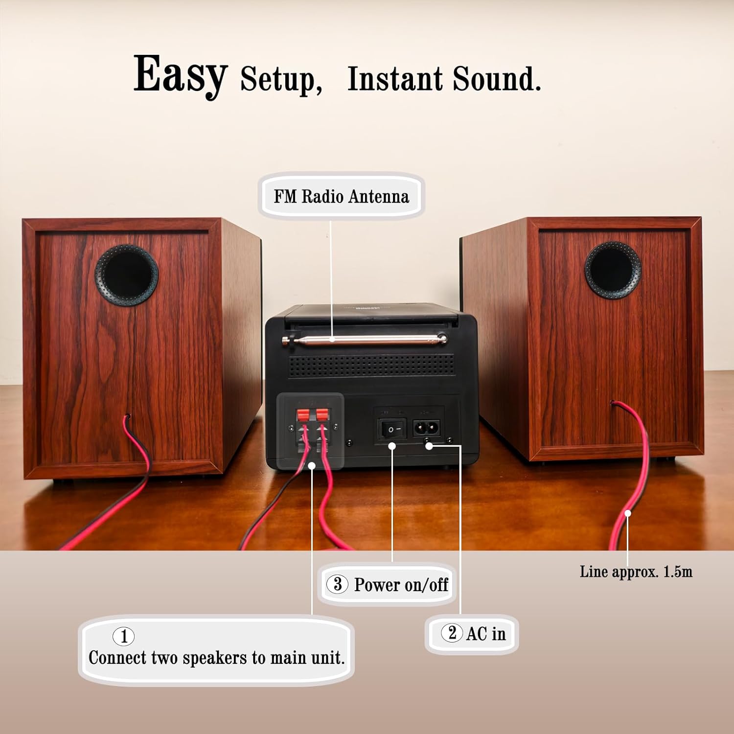 Wiscent Vintage Micro HiFi System Bluetooth, Bordeaux - immagine 7