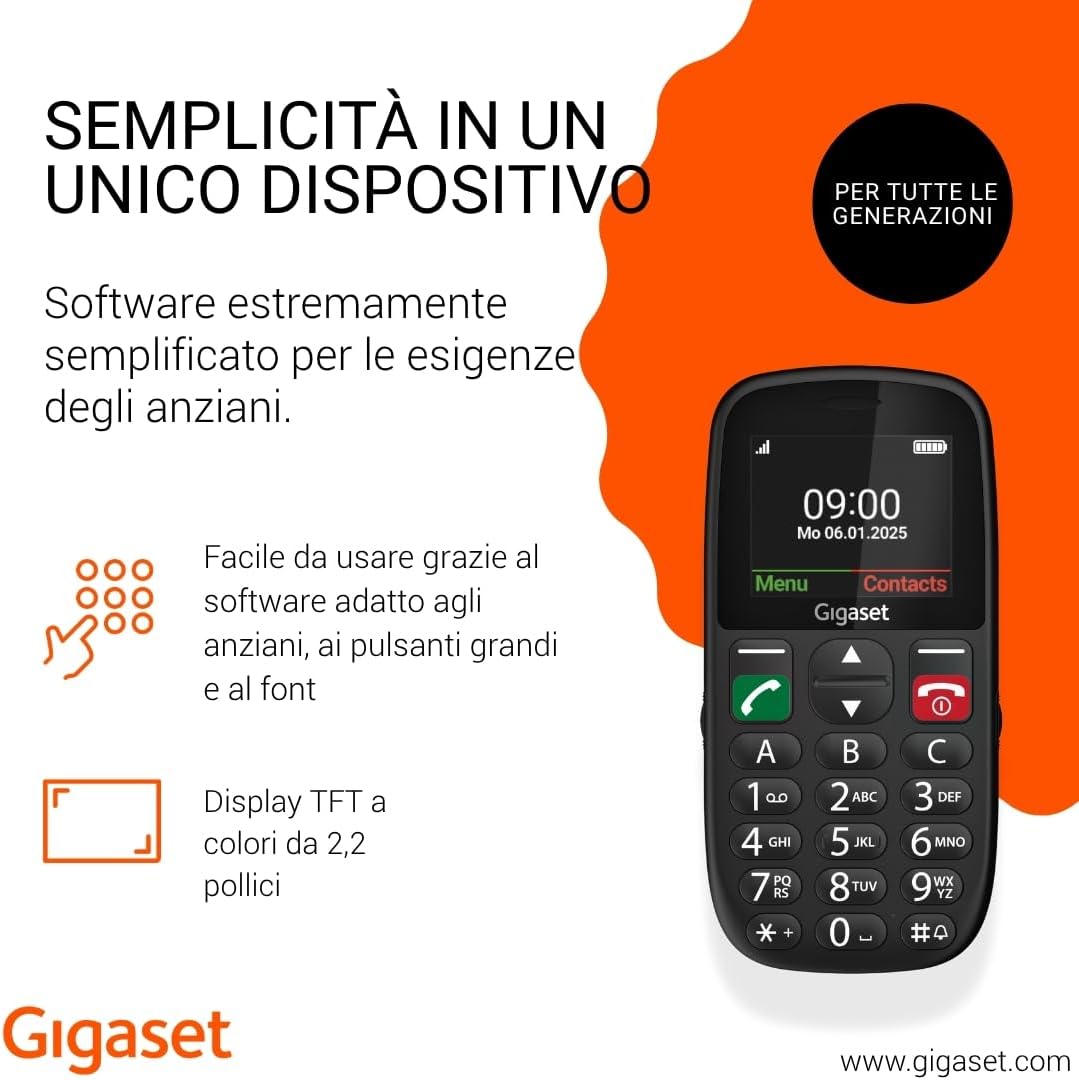 Gigaset GL395 Telefono Cellulare per Anziani, Nero - immagine 2