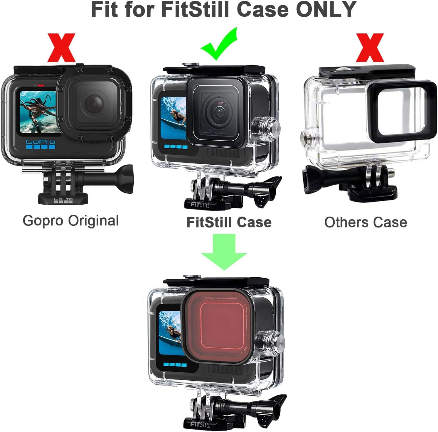 Fitstill Custodia Impermeabile Subacquea per Go Pro 13/12/11/10/9 - immagine 2