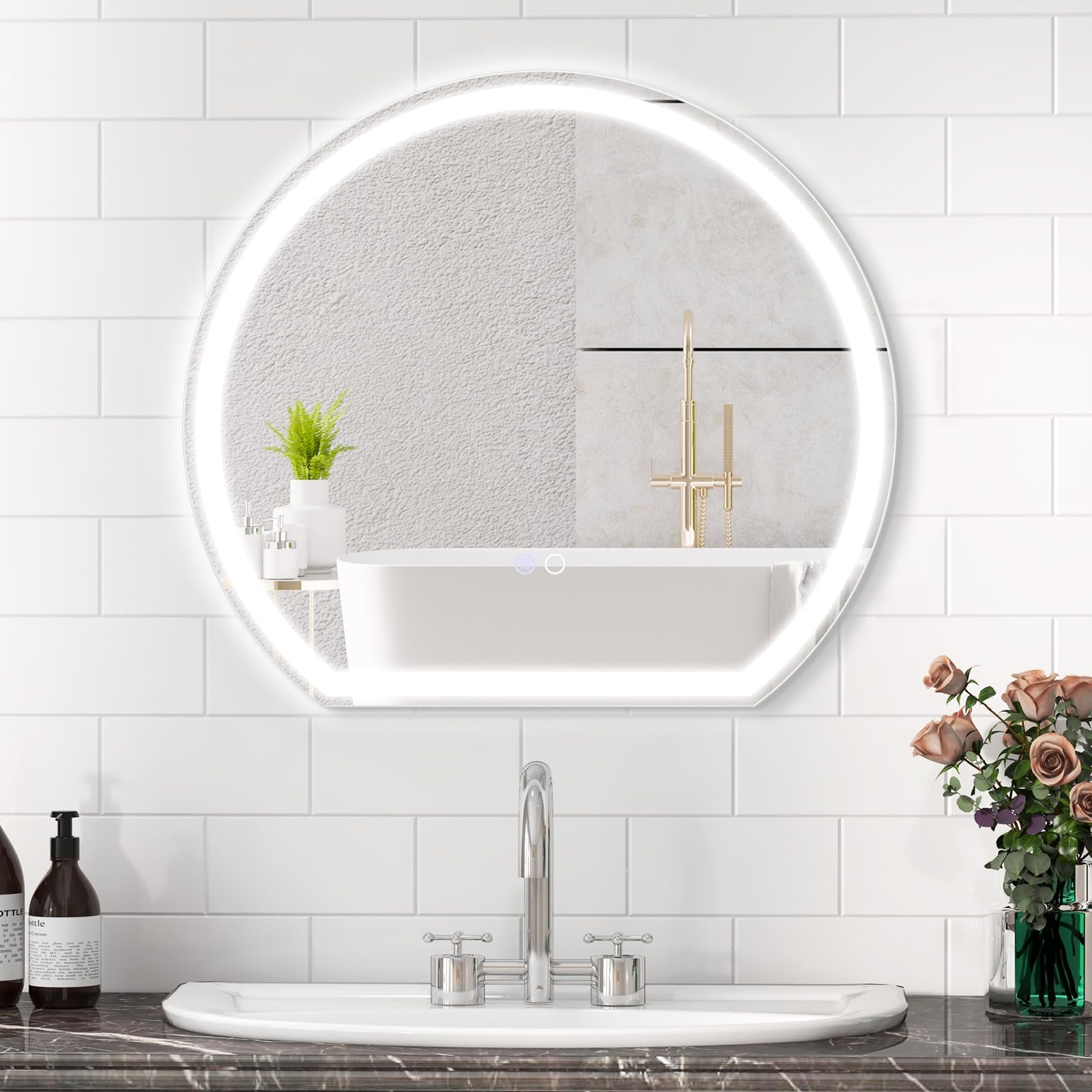 Fantask Specchio Bagno LED 60x54cm, Antiappannamento, Argento